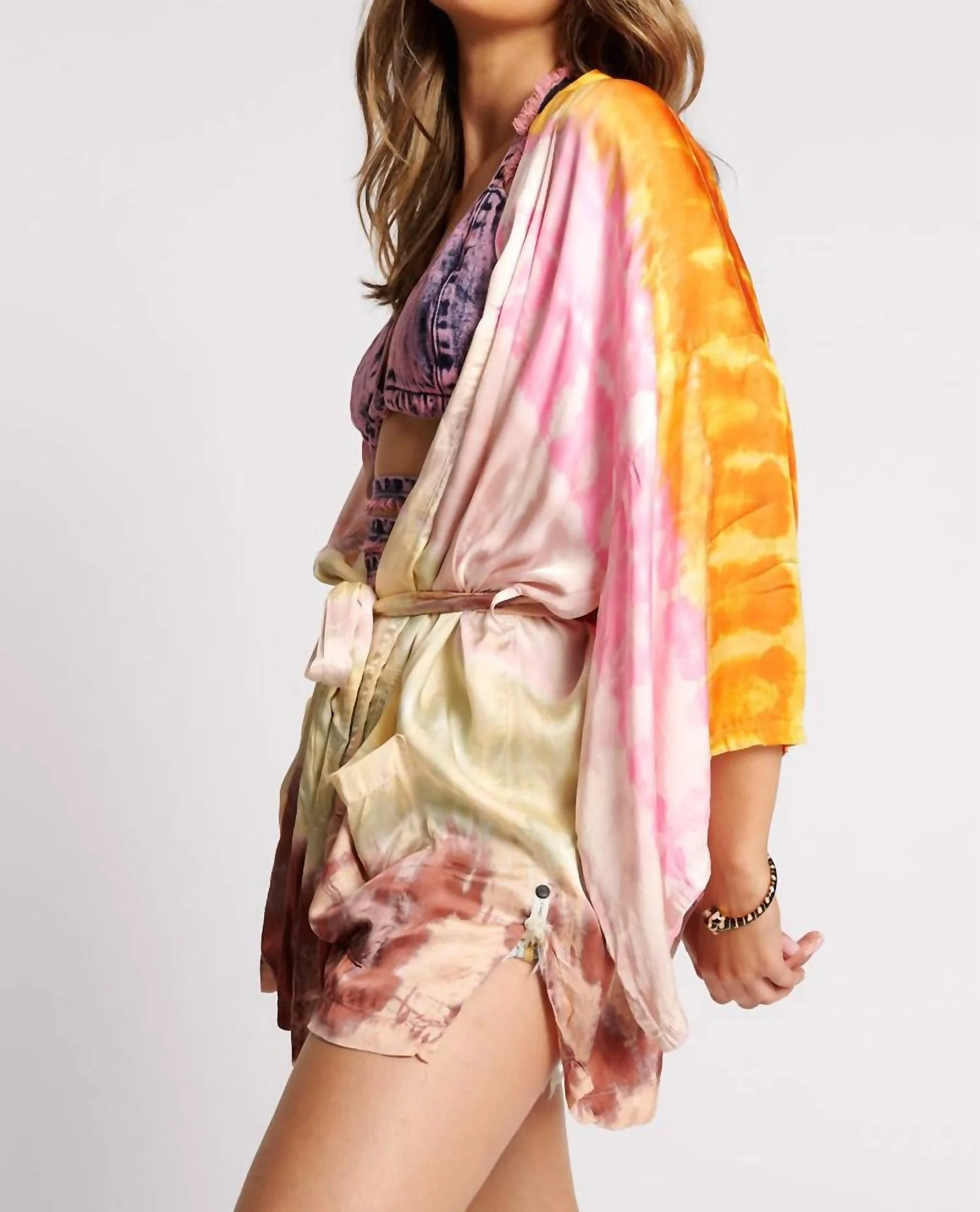 Hand Dyed Satin Kimono In Mirage