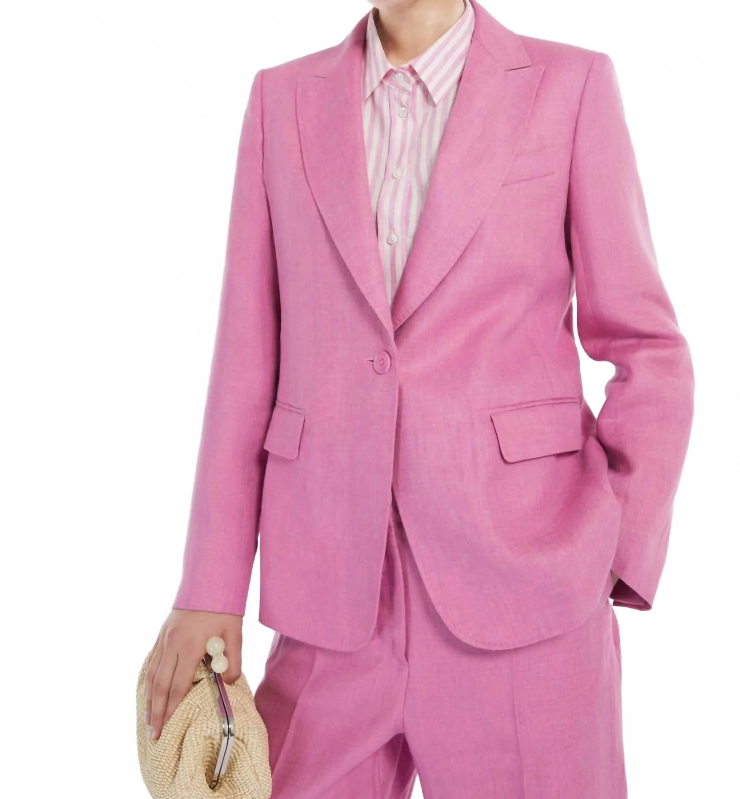 Nalut Linen Blazer In Dark Pink