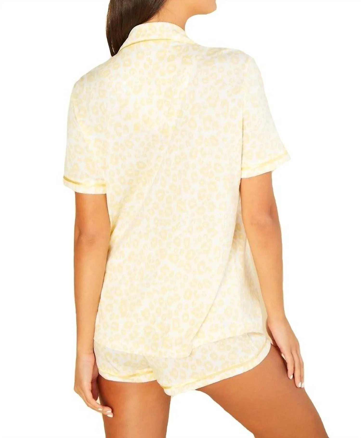 Bella Printed Short Sleeve Top & Boxer Pajama Set In Animal Limone/limone