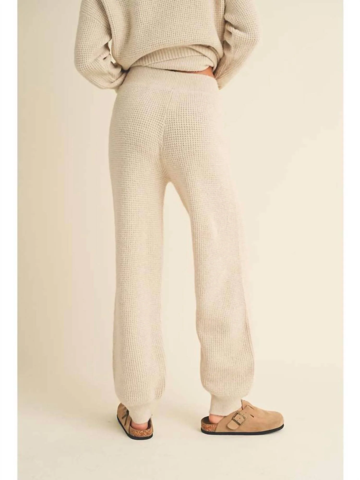 Women's Waffle Jogger And Sweater Set In Oatmeal