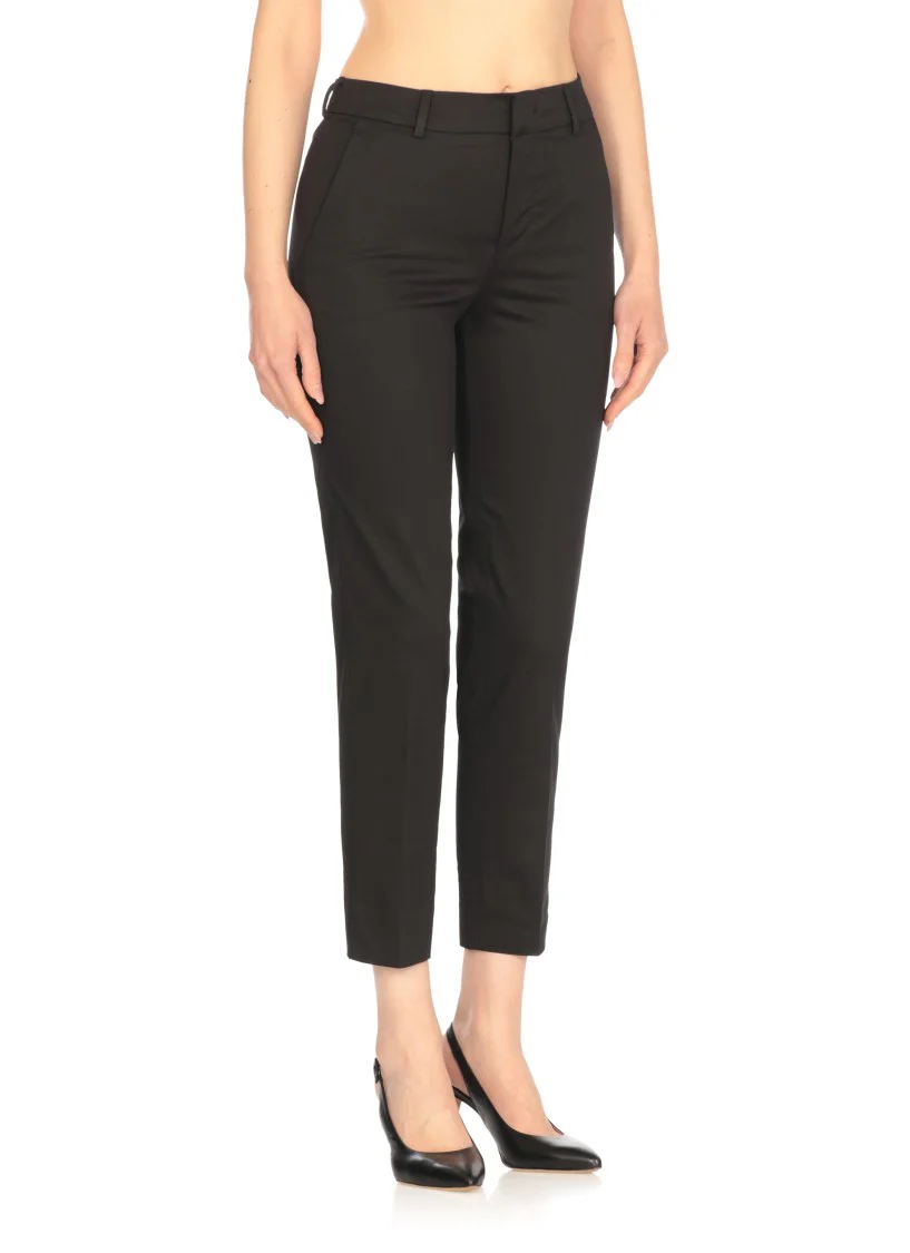 Tailored Black Cotton Pants With Front Fastening And Pocket Detail