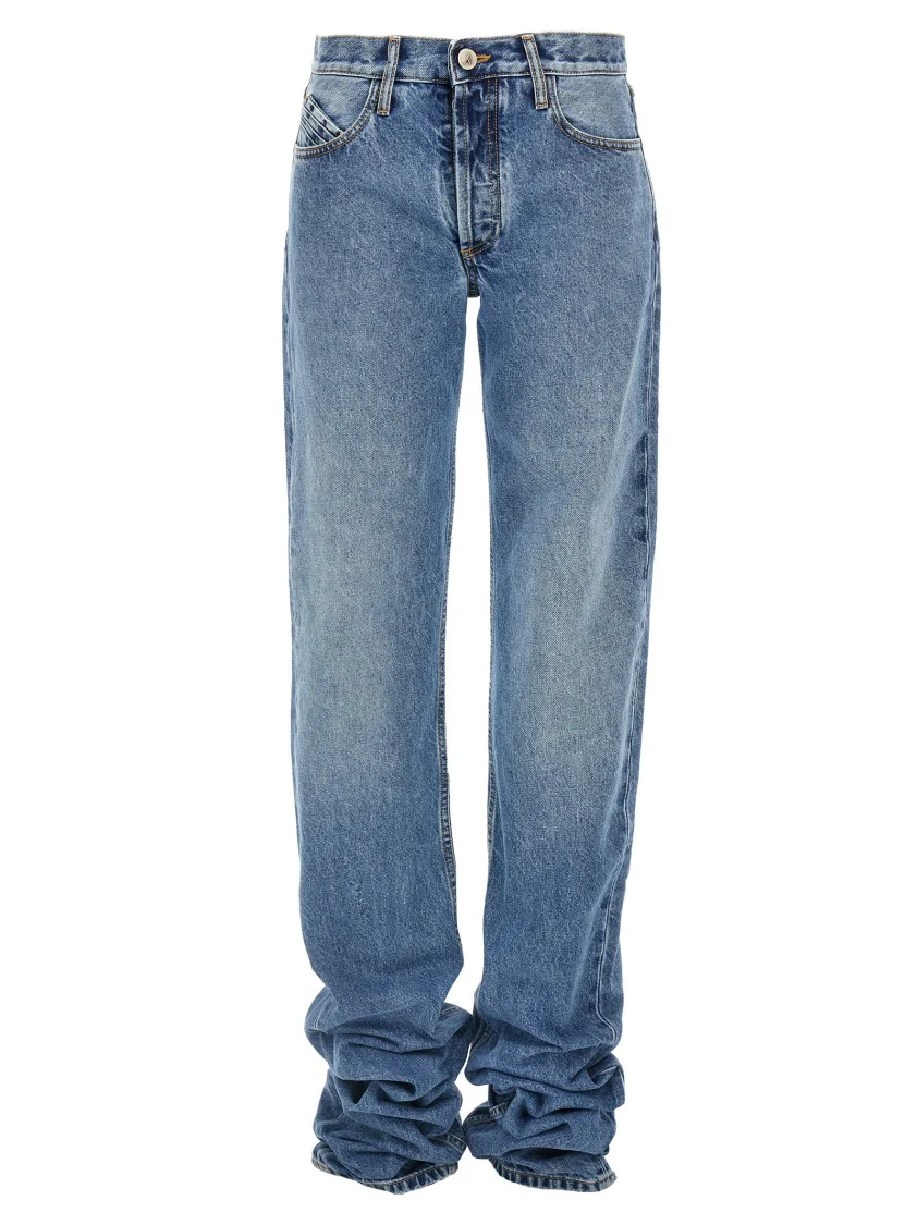 Curled Bottom Straight-Leg Denim Jeans