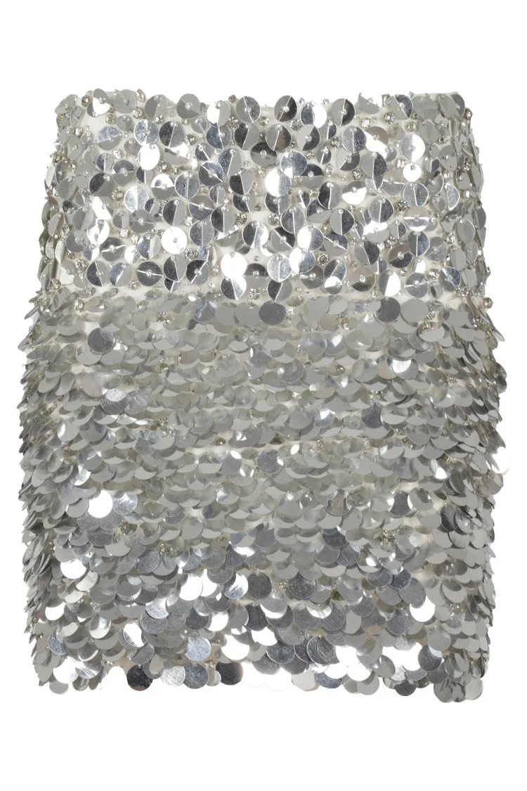 Layered Silver Sequin Skirt With Soft White Lining