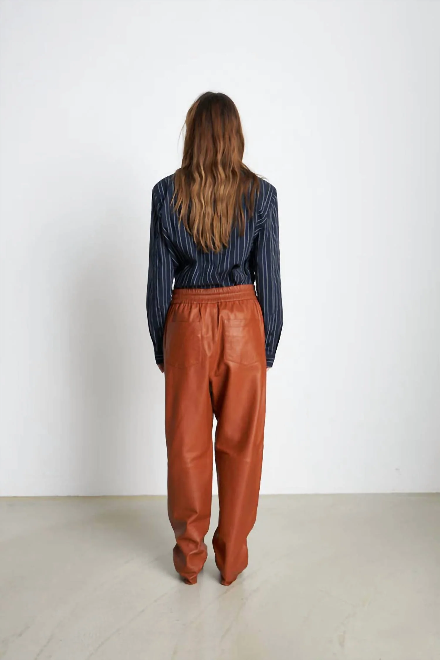 Fadima Leather Pants In Cognac Brown