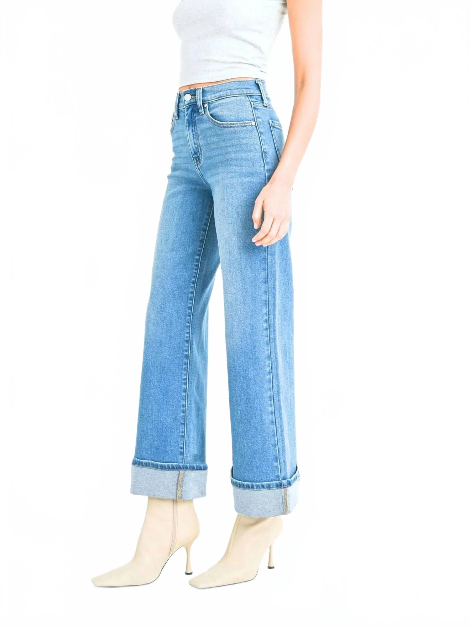 Stunned Palazzo Jeans In Mid Wash