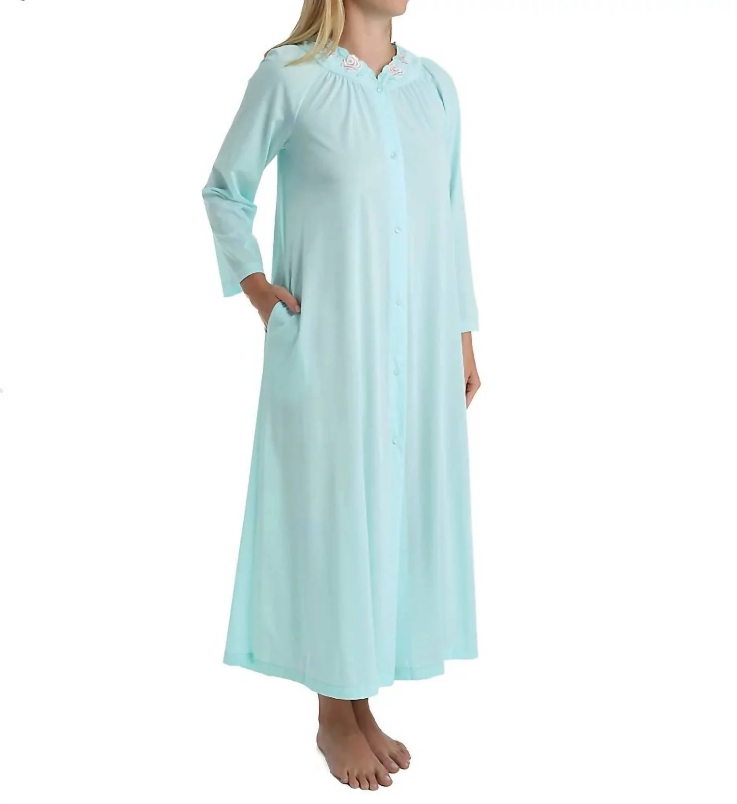 Long Sleeve Button Down Robe In Seafoam