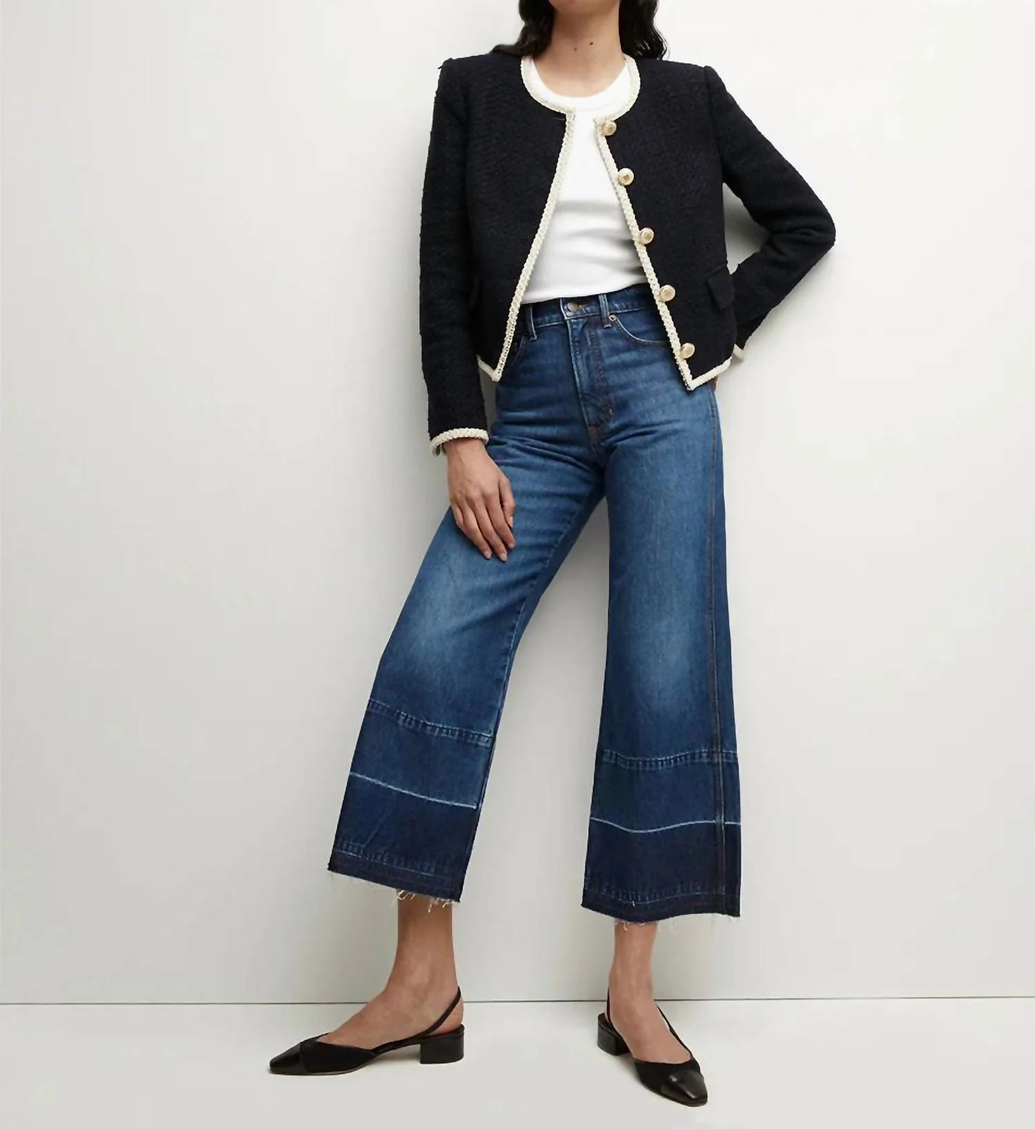 Mabel Collarless Tweed Jacket In Black