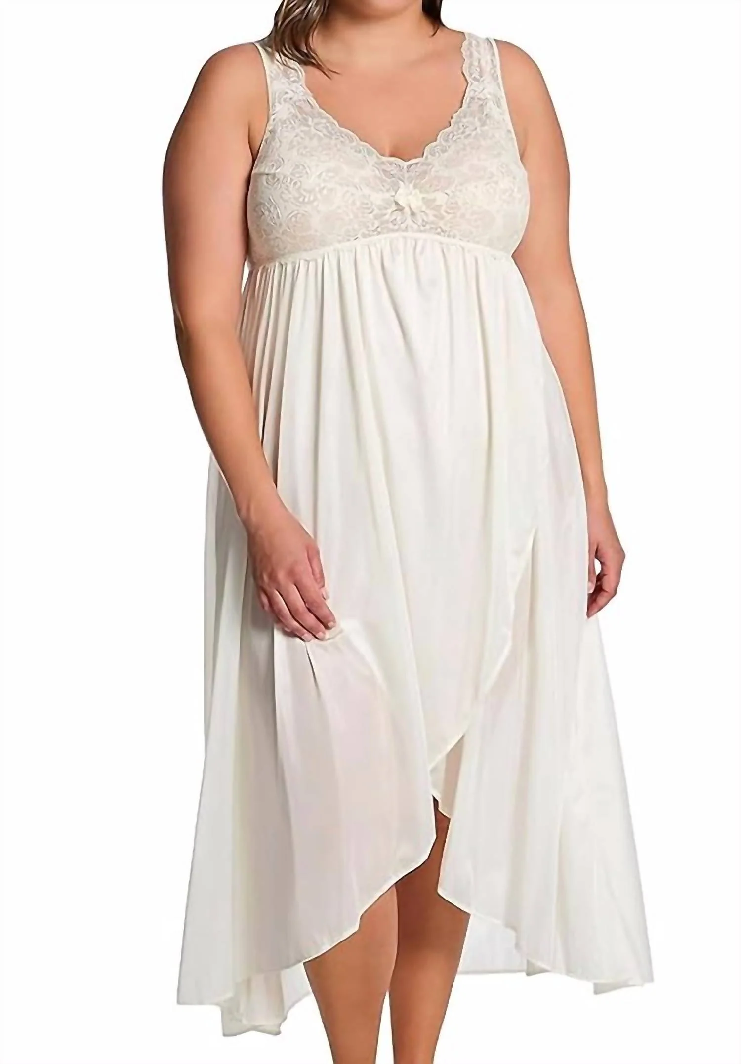 Silhouette Nylon Tricot Hi-Low Gown In Ivory