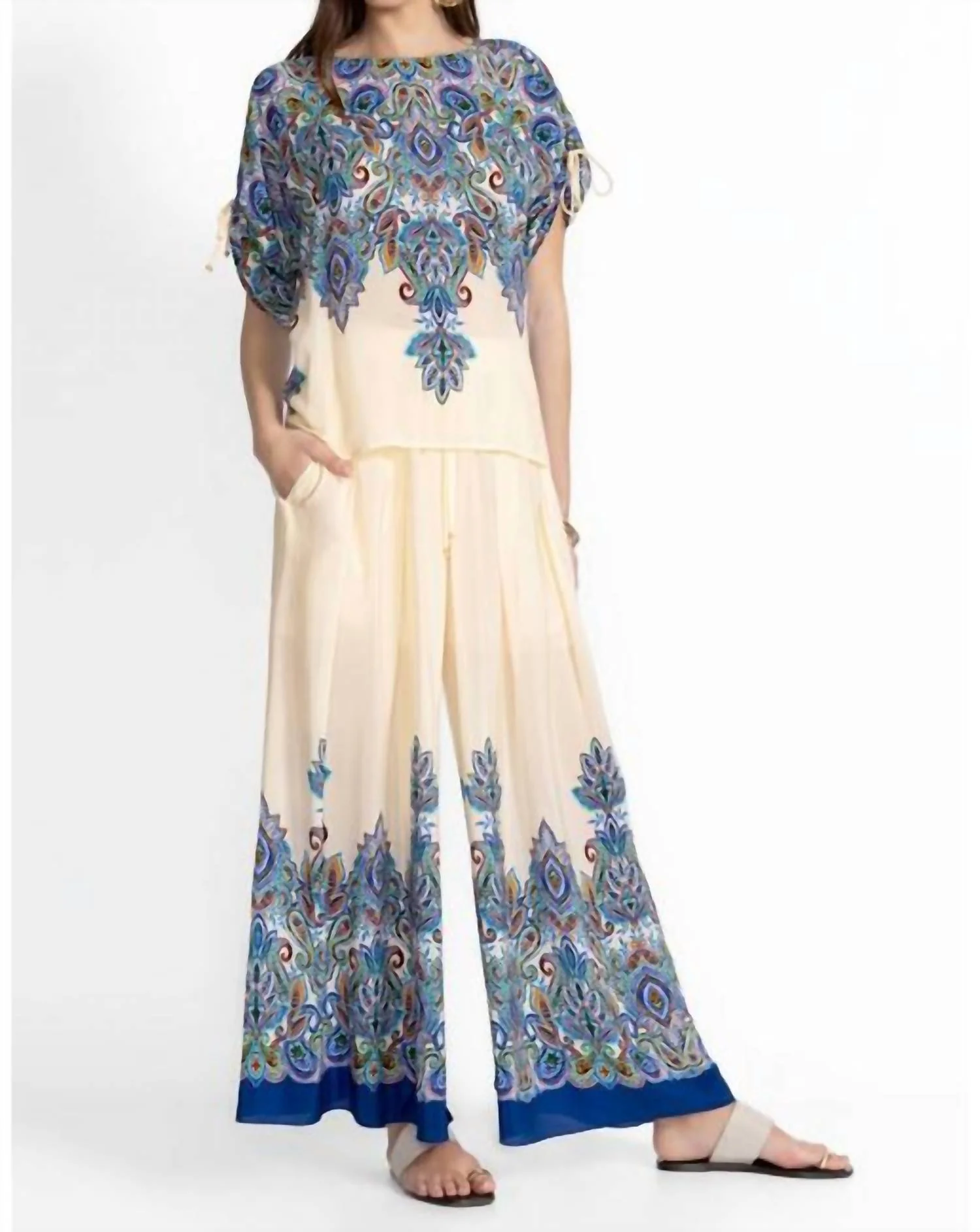 Pleated Wide Leg Pant In Ruta