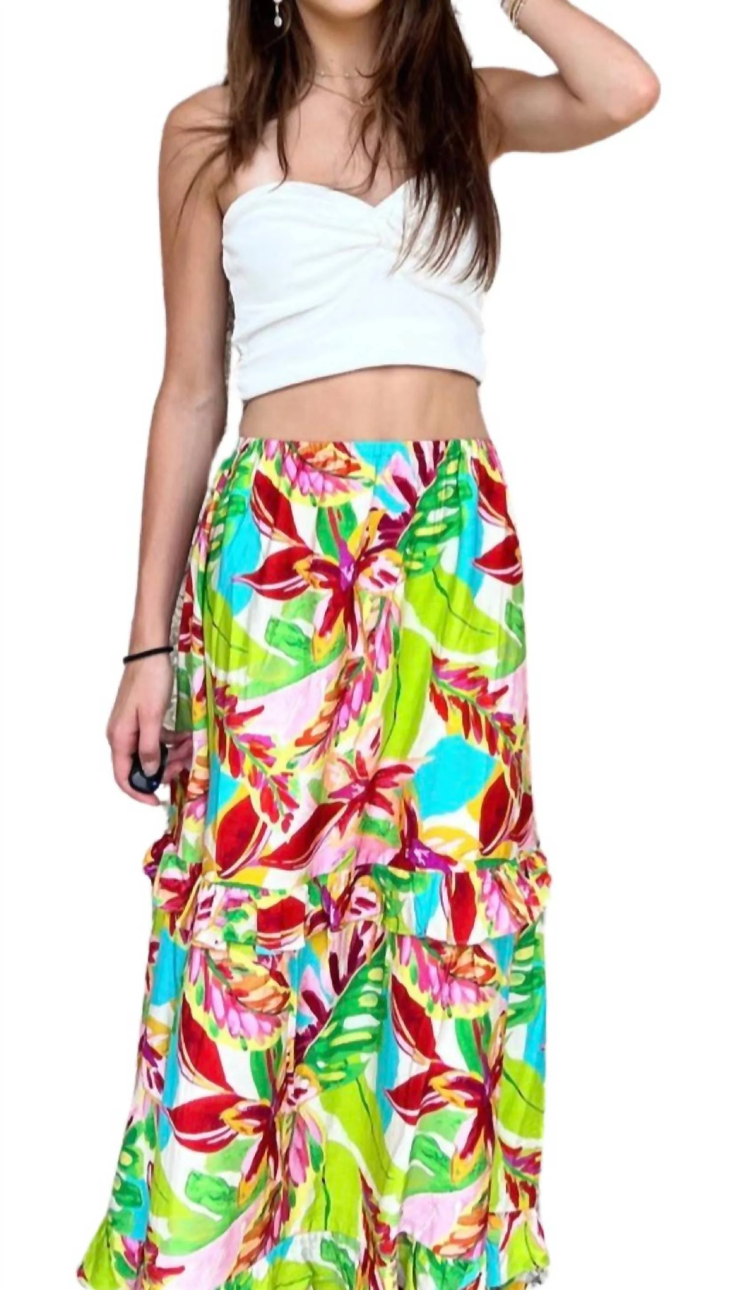 Tiered Ruffled Floral Maxi Skirt In Floral Multi