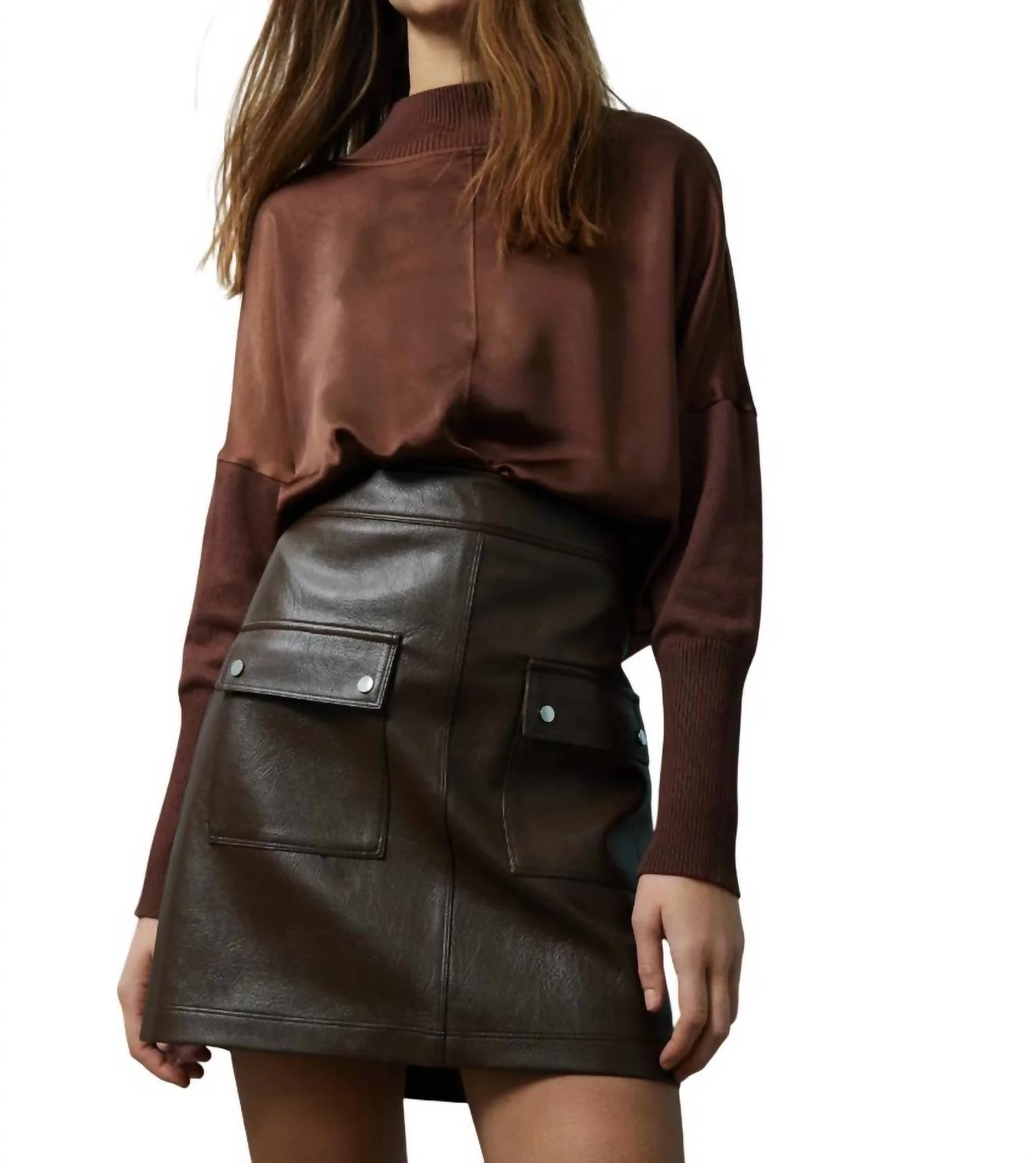 Damia Faux Leather Mini Skirt In Dark Brown