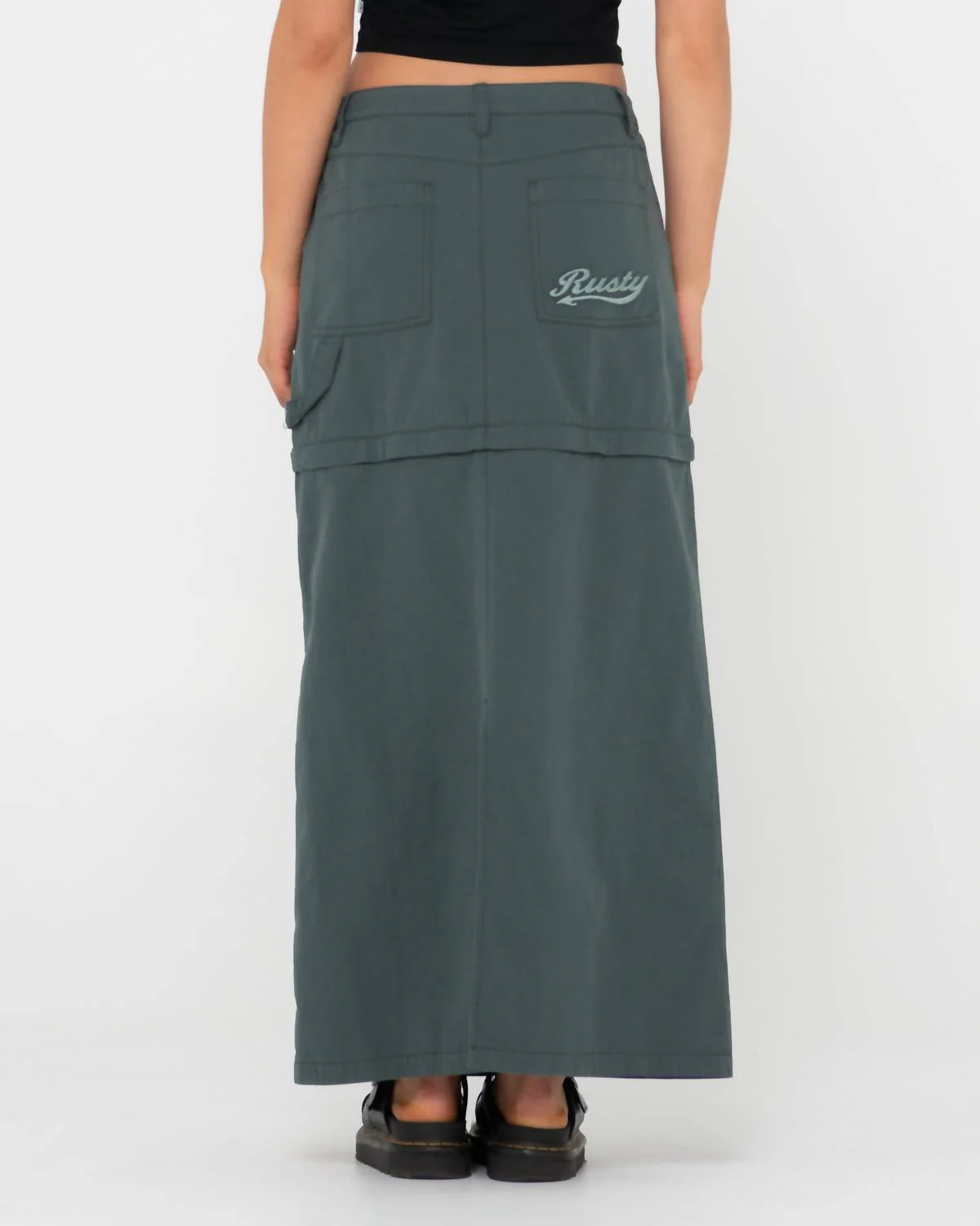 Billie Low-Rise Ripstop Zip Off Skirt In Army Green