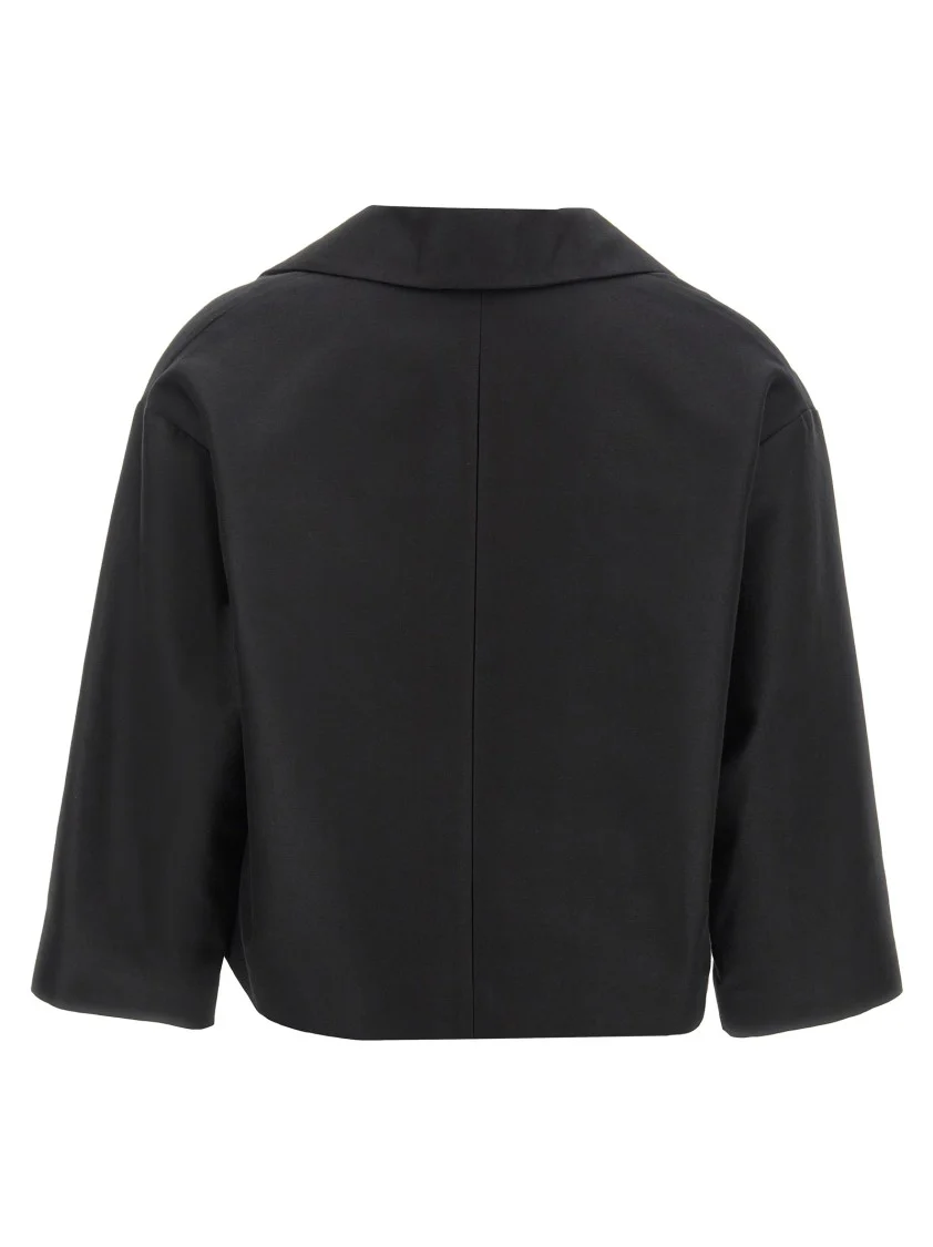 Silk Blend Wide Blazer With V-Neck Collar