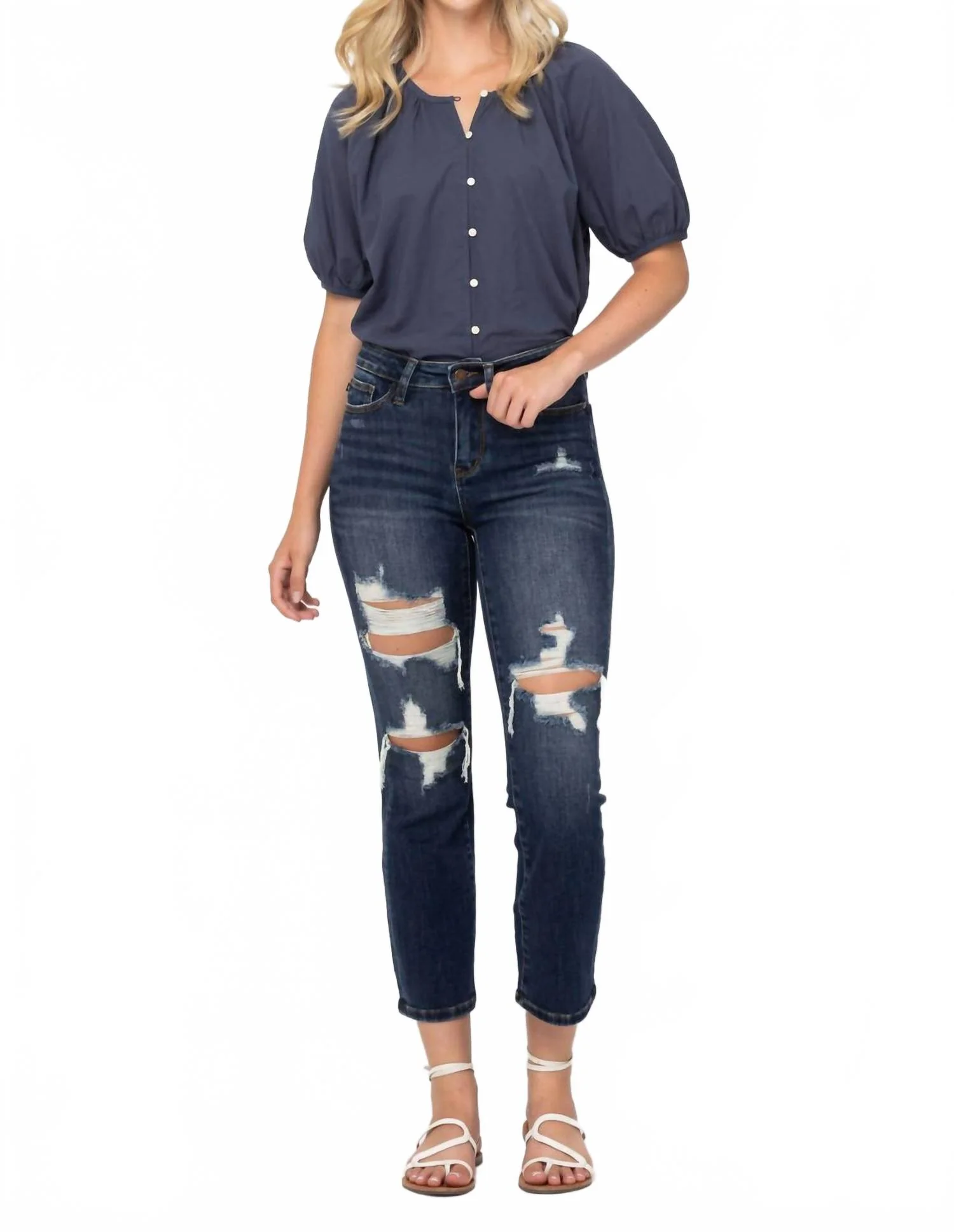 Straight Denim Pants In Dark Blue