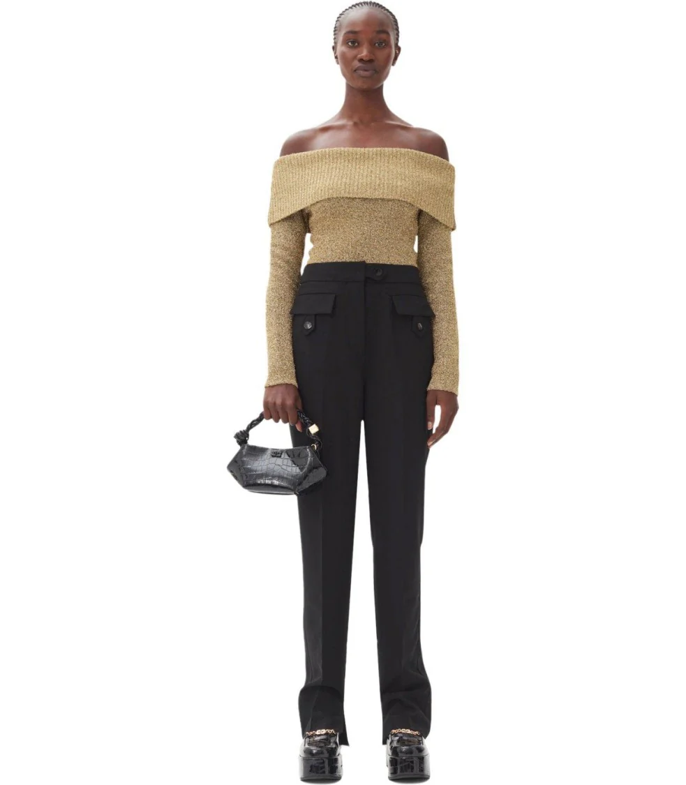 Twill Black Pants With Pockets