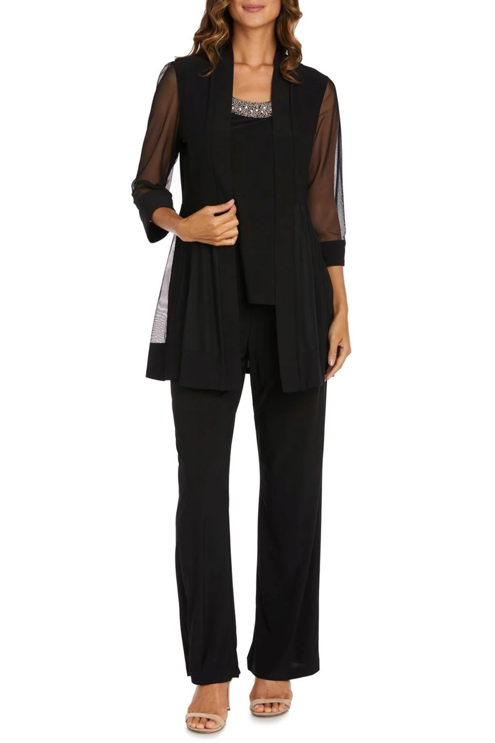 Embellished Neck 2-Piece Pants Suit In Black