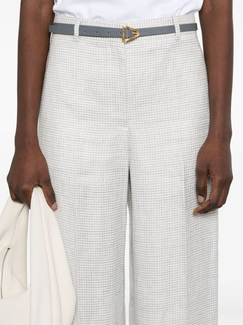 Grey Linen Blend Houndstooth Trousers
