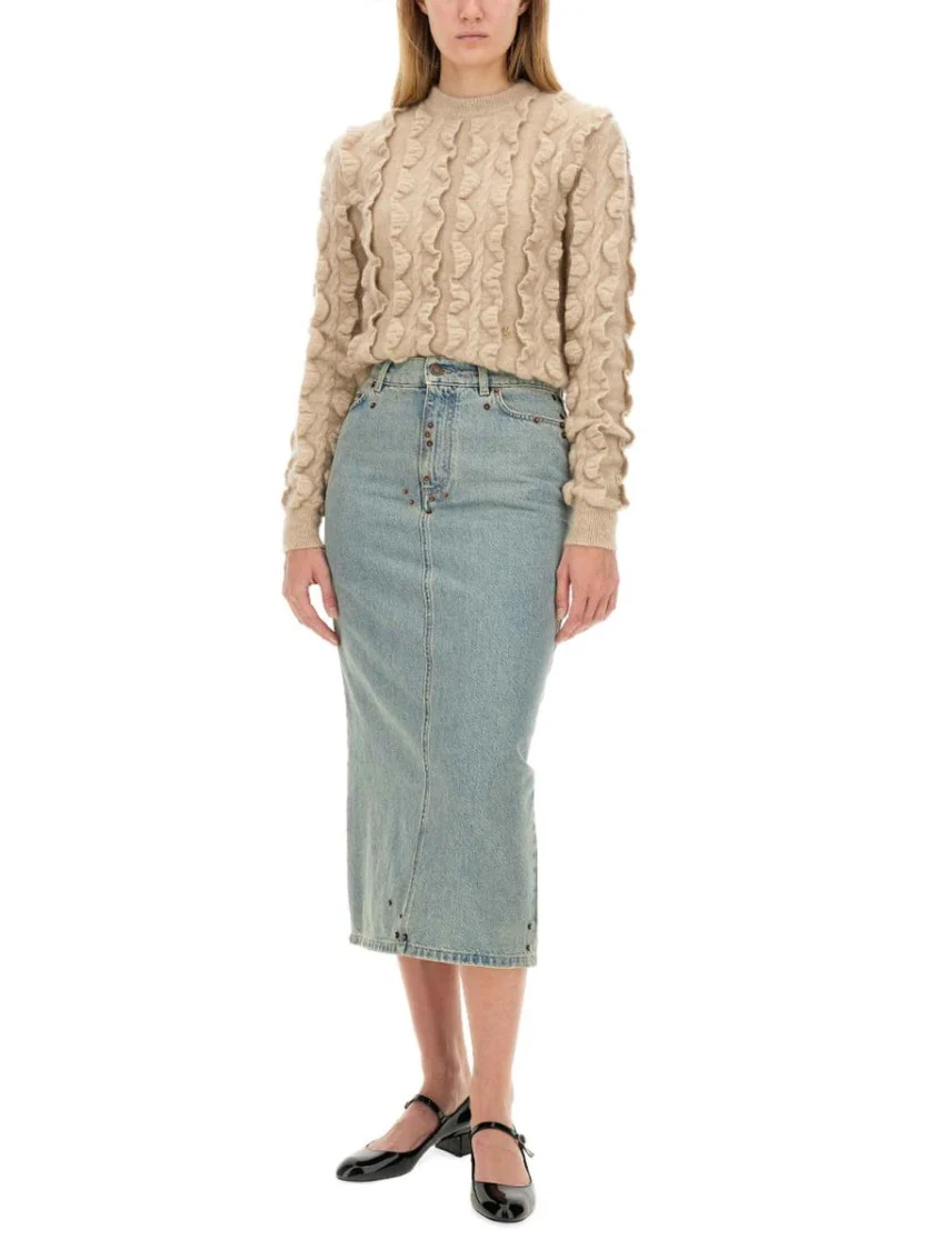 Mid-Length Denim Skirt With Classic Silhouette