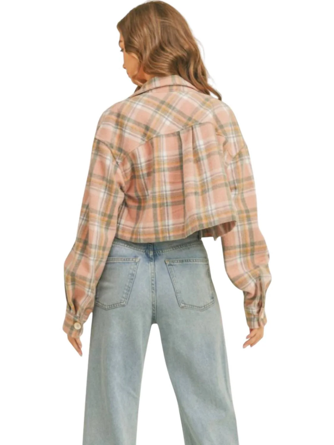 Piper Plaid Crop Shacket In Pink