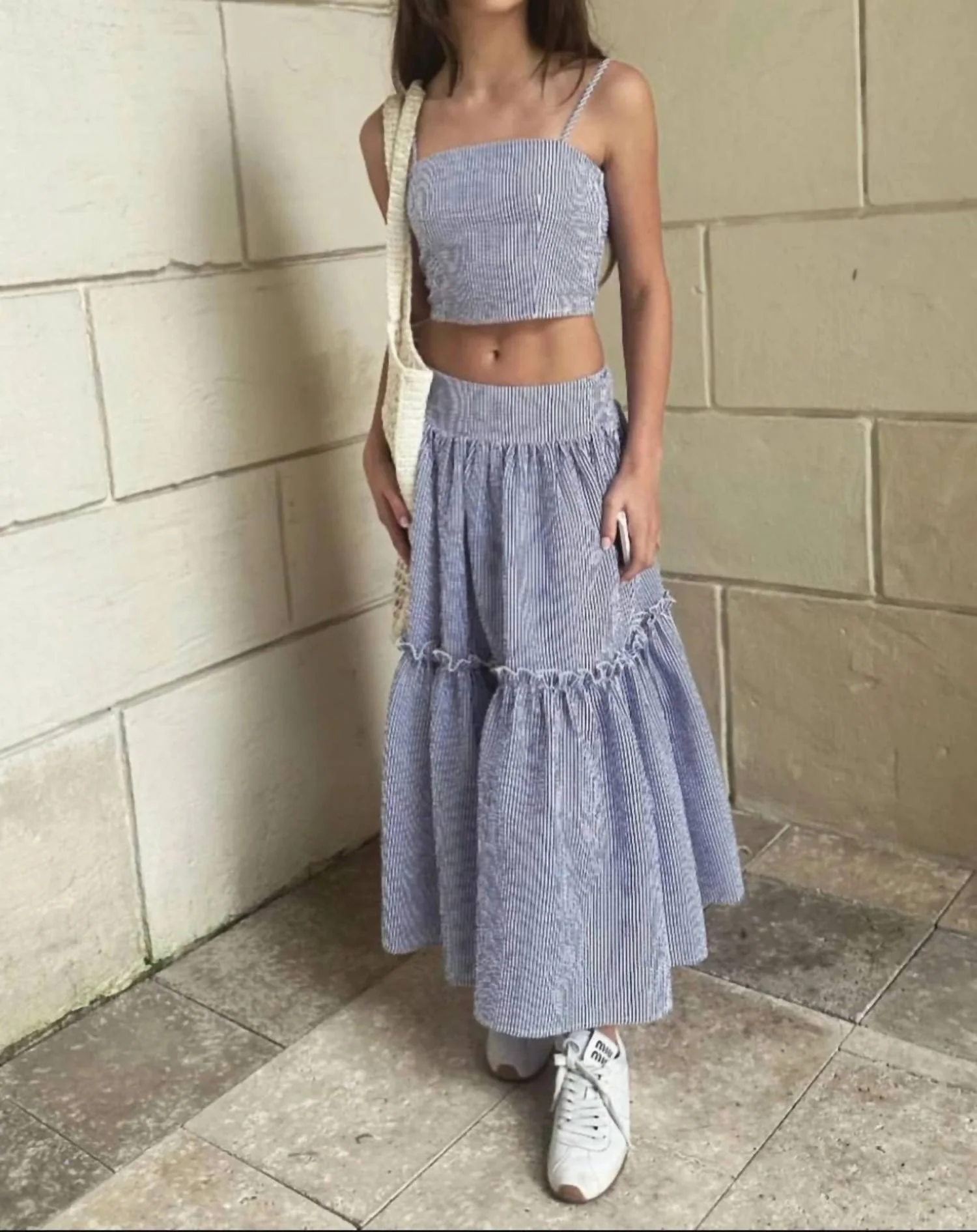 Teen Pian Maxi Skirt In Navy Stripe