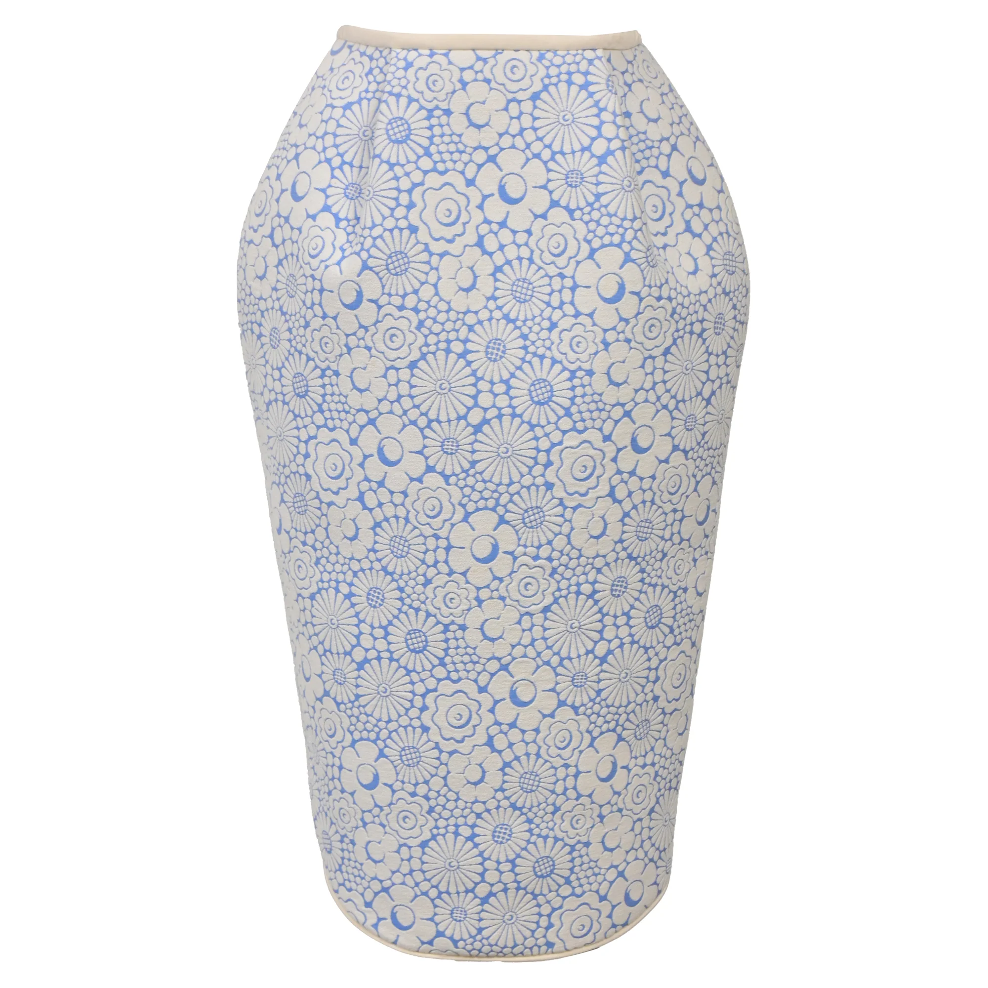 Thom Browne Floral Print Mini Lantern Skirt in Light Blue Cotton