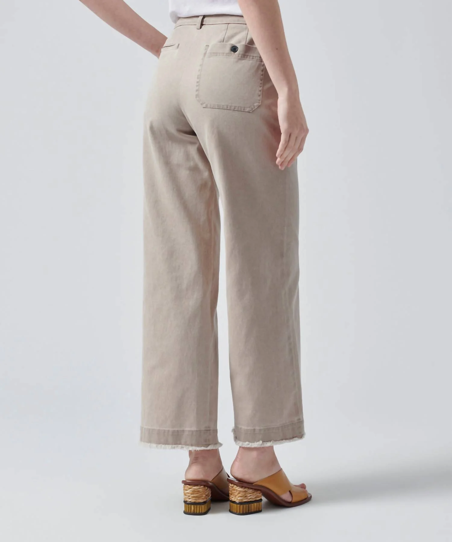 Garment Wash Cotton Twill Boyfriend Pants In Beach Pebble