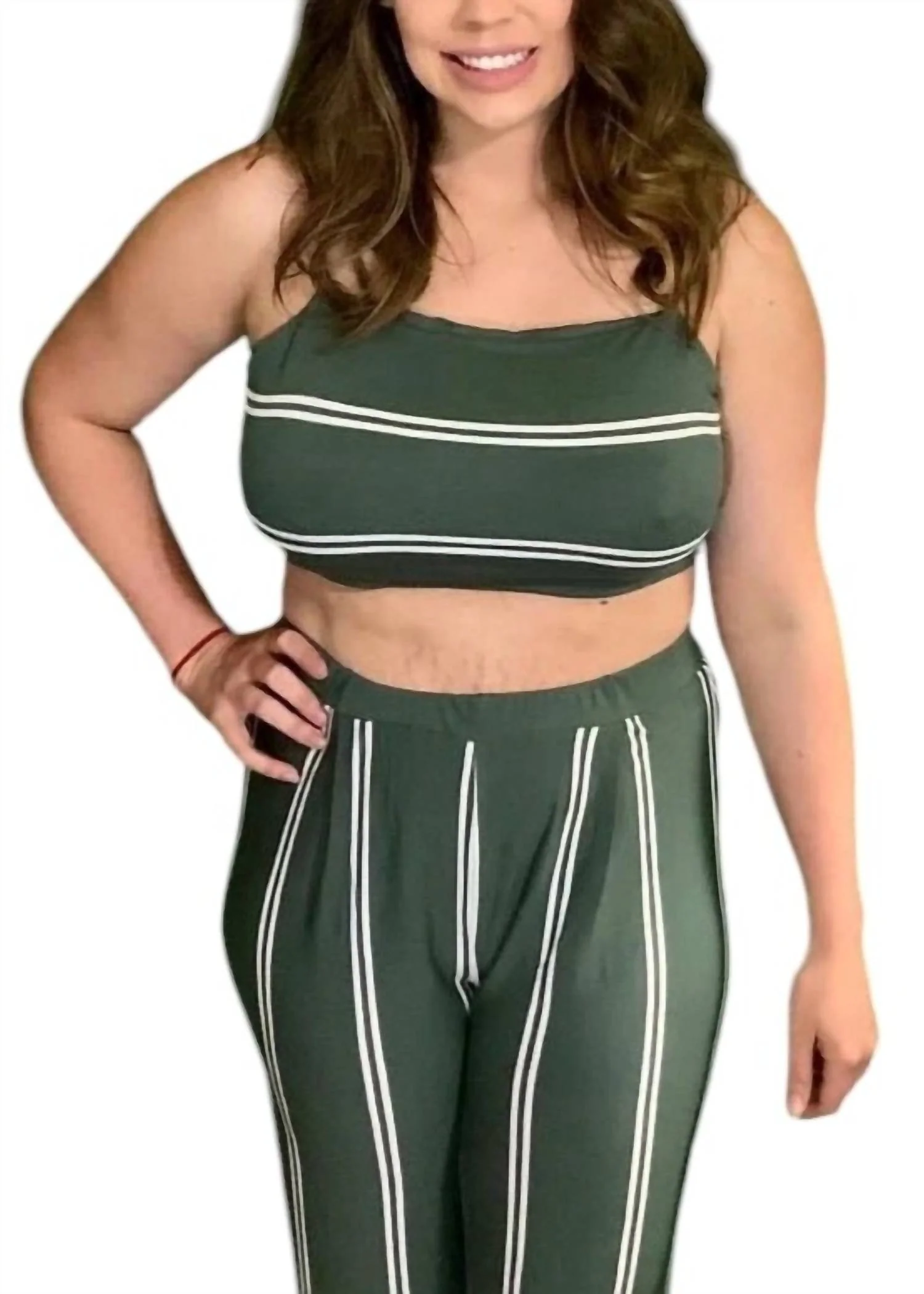 Pinstripe Pants Set In Hunter Green