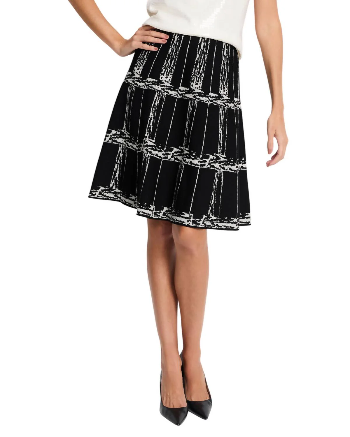 Etched Plaid Knit Skirt In Black Multi