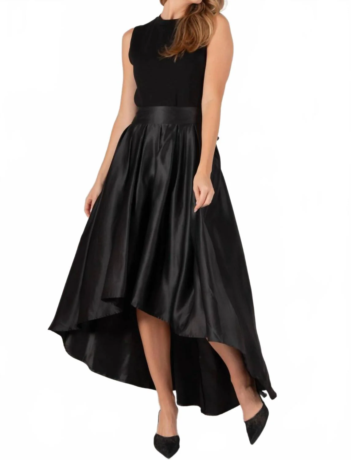 Satin Hi-Low Formal Skirt In Black