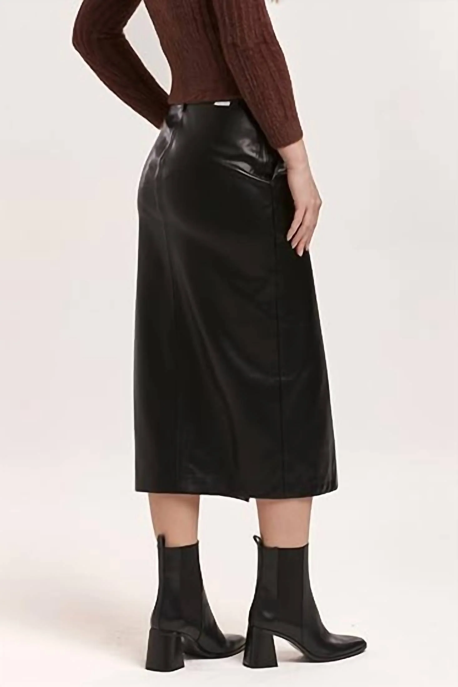 Leather Midi Skirt In Black