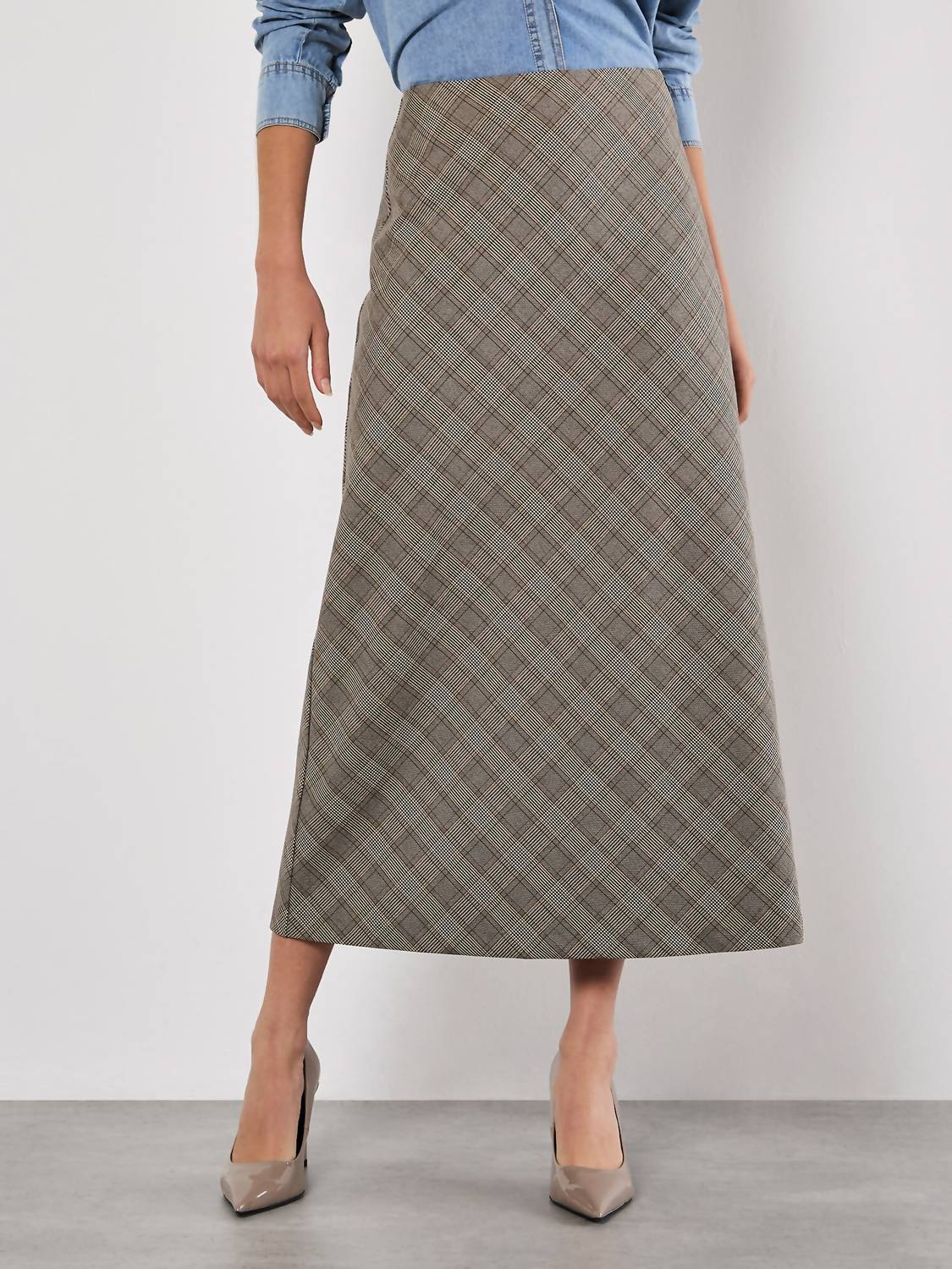 Heritage Check Bias Maxi Skirt In Grey