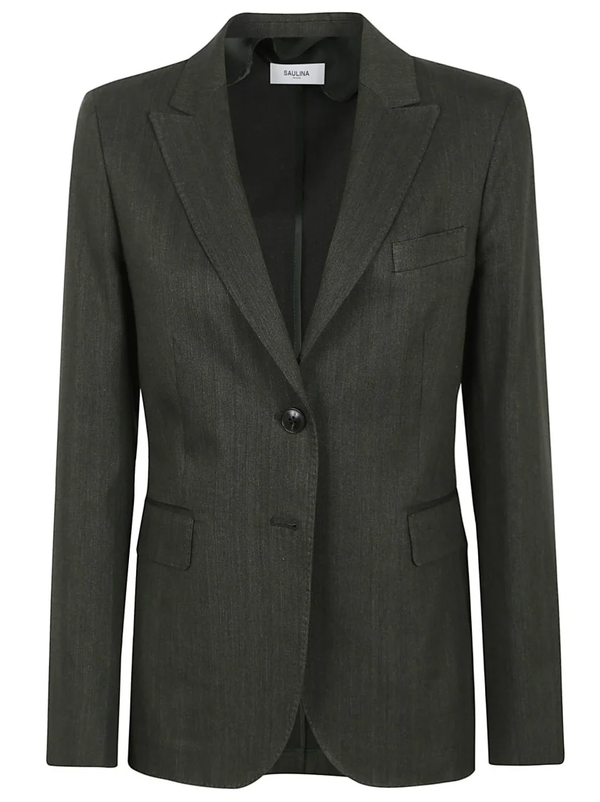 Slim Fit Linen Jacket With Wide Lapels And Flap Pockets