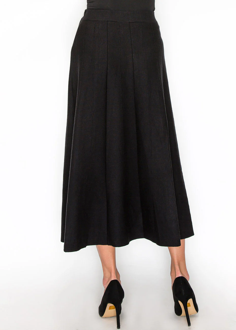 Classic A-Line Black Pleated Midi Skirt