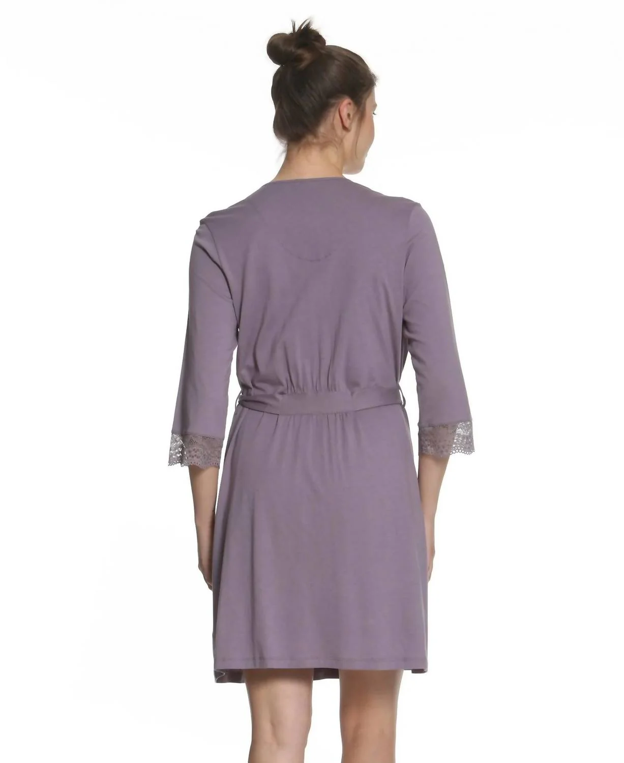 Leslie Lace Accented Robe In Purple Ash