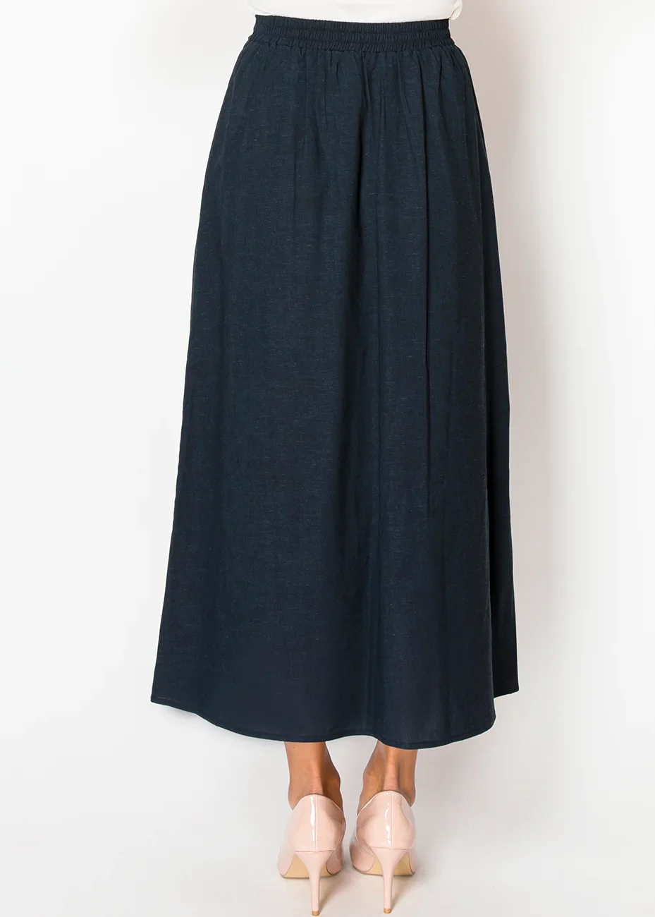 Classic Navy Linen Skirt
