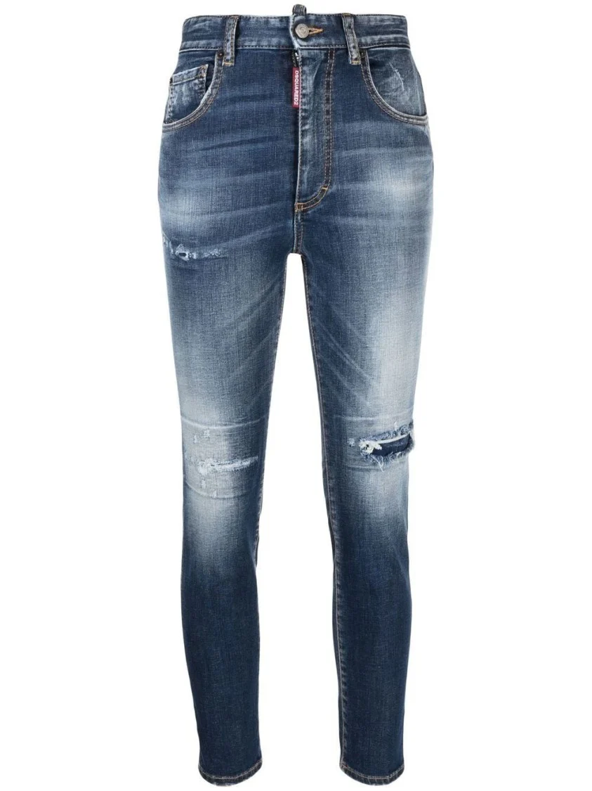 Distressed Skinny Jeans With Classic Five-Pocket Design