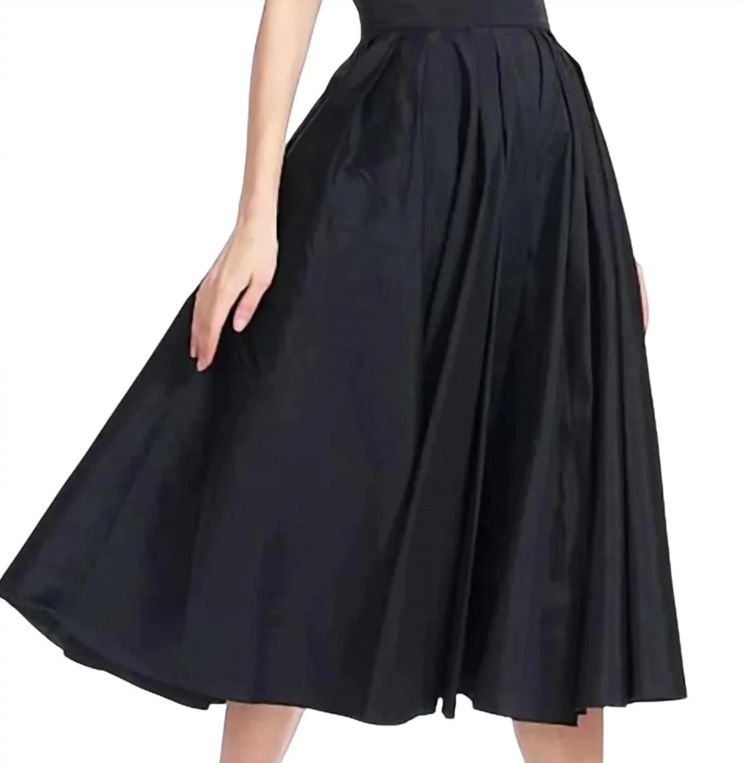 Tea Length Midi Skirt In Black Taffetta