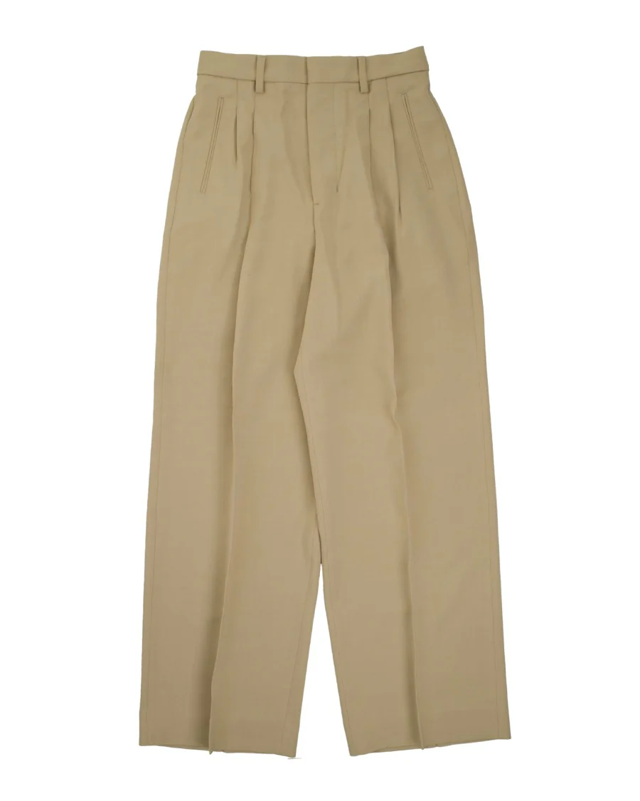 Beige Tailored Trousers With Pleated Front