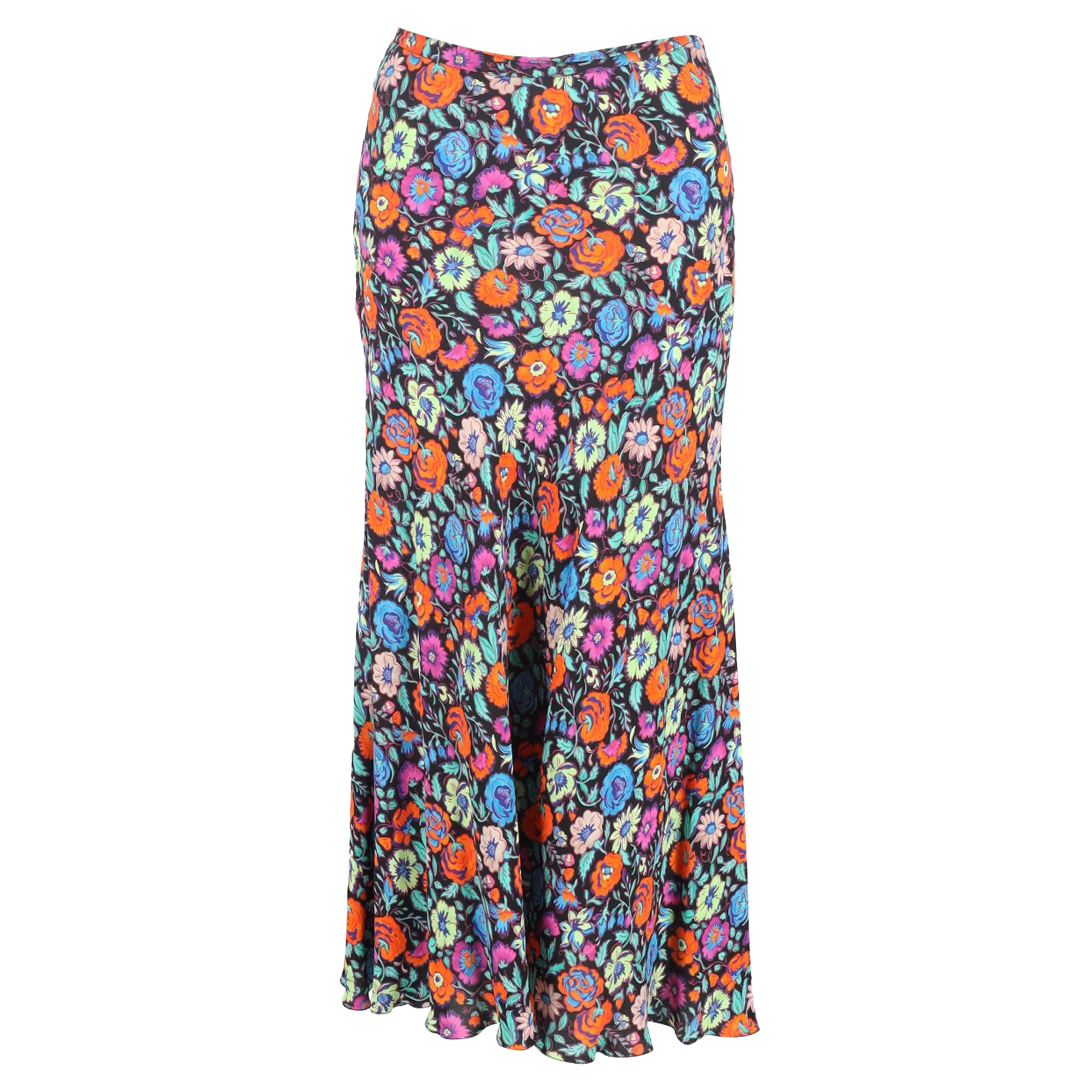 Etro Floral Print Midi Skirt in Multicolor Silk