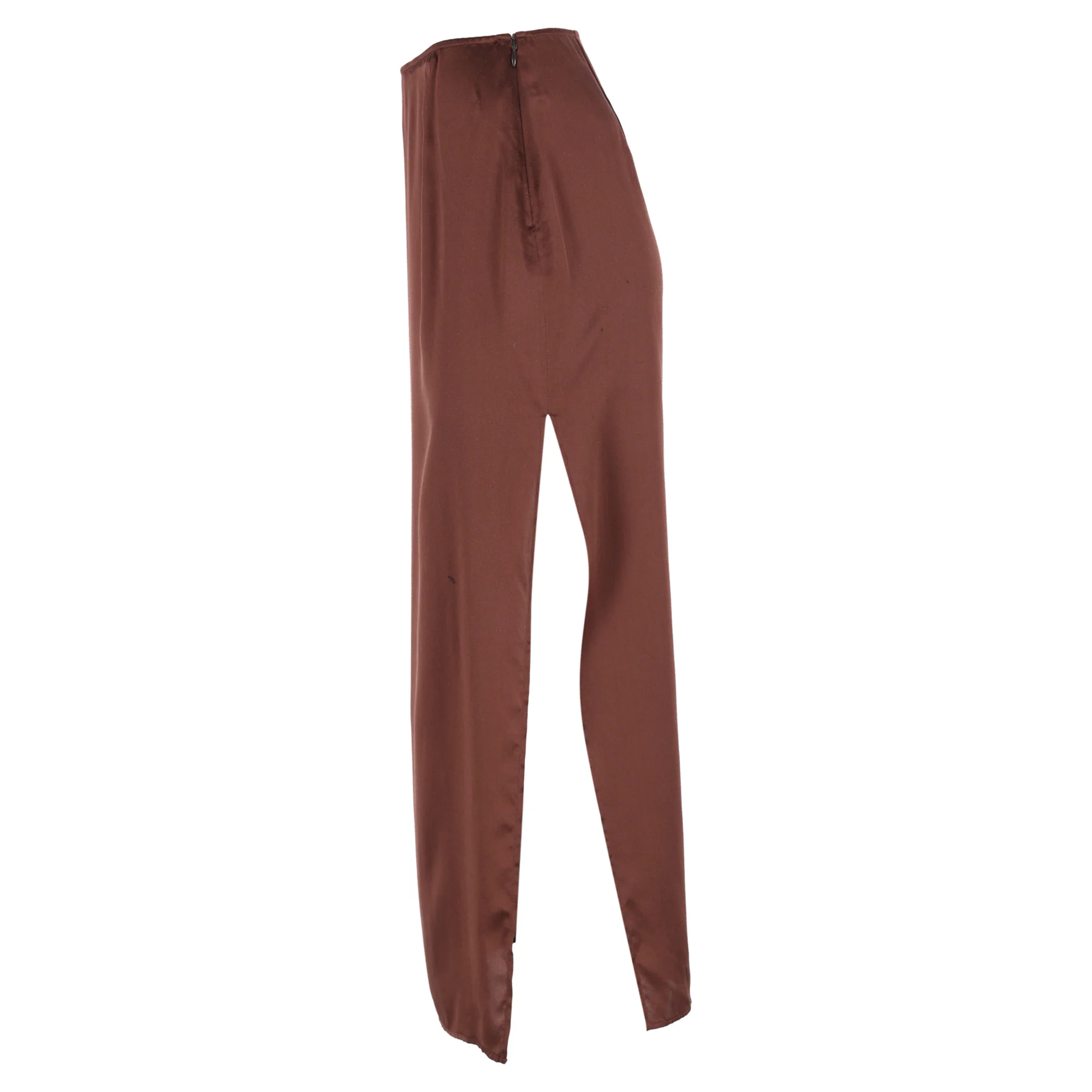 Reformation Midi Skirt w/ Side Slit in Brown Silk