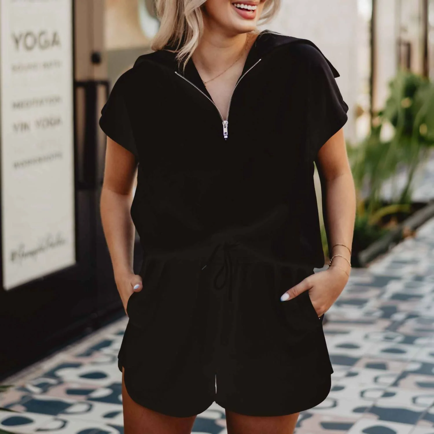 Half Zip Scuba Set In Black