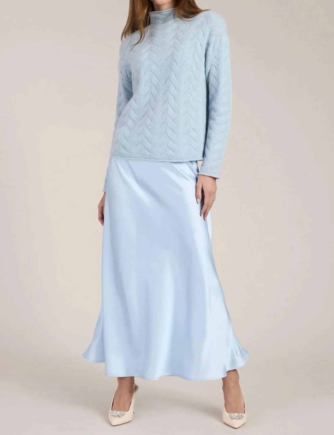 Edie Charmeuse Skirt In Light Blue