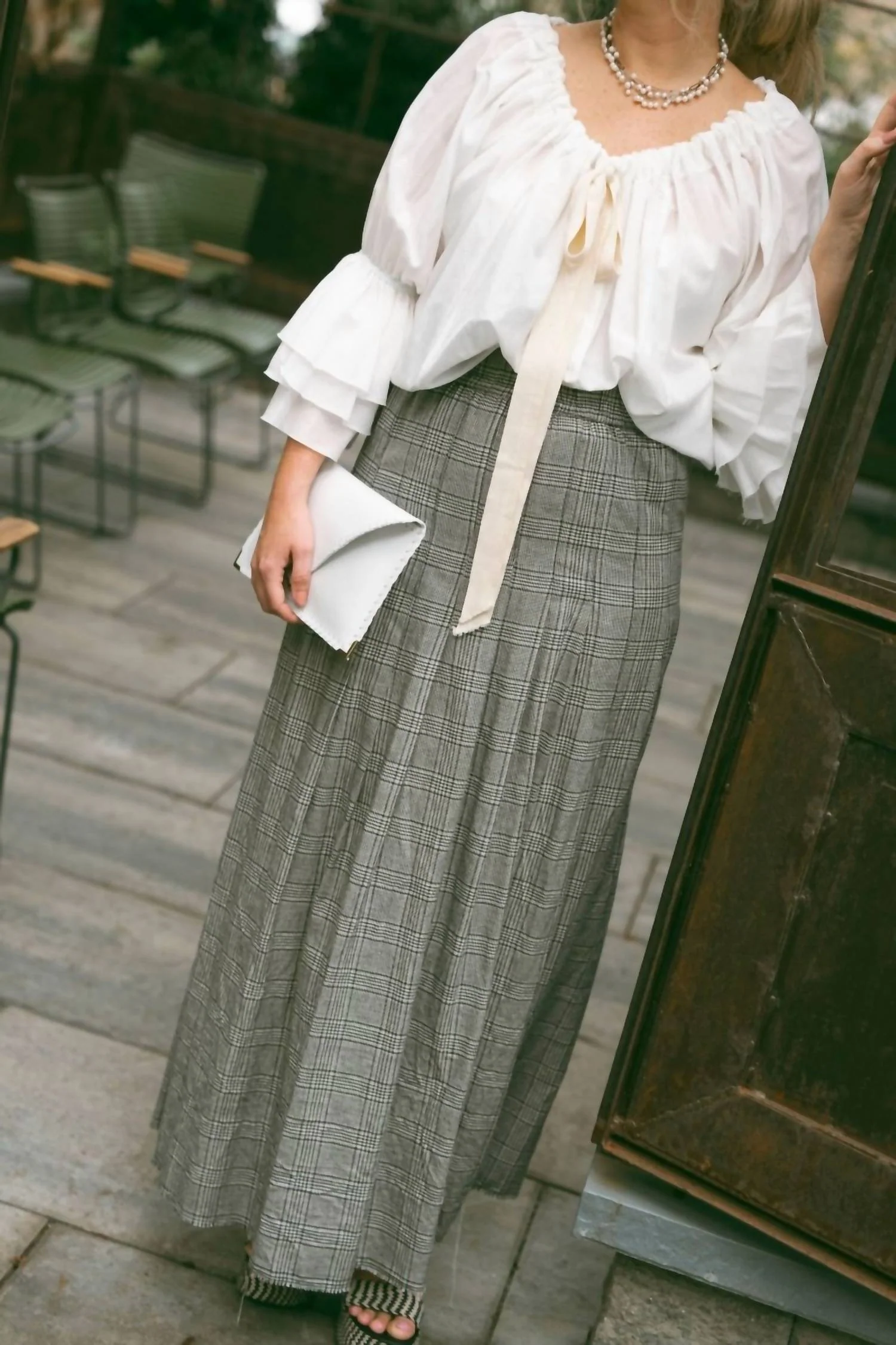 Prince Of Wales Maxi Pleat Skirt In Black/white