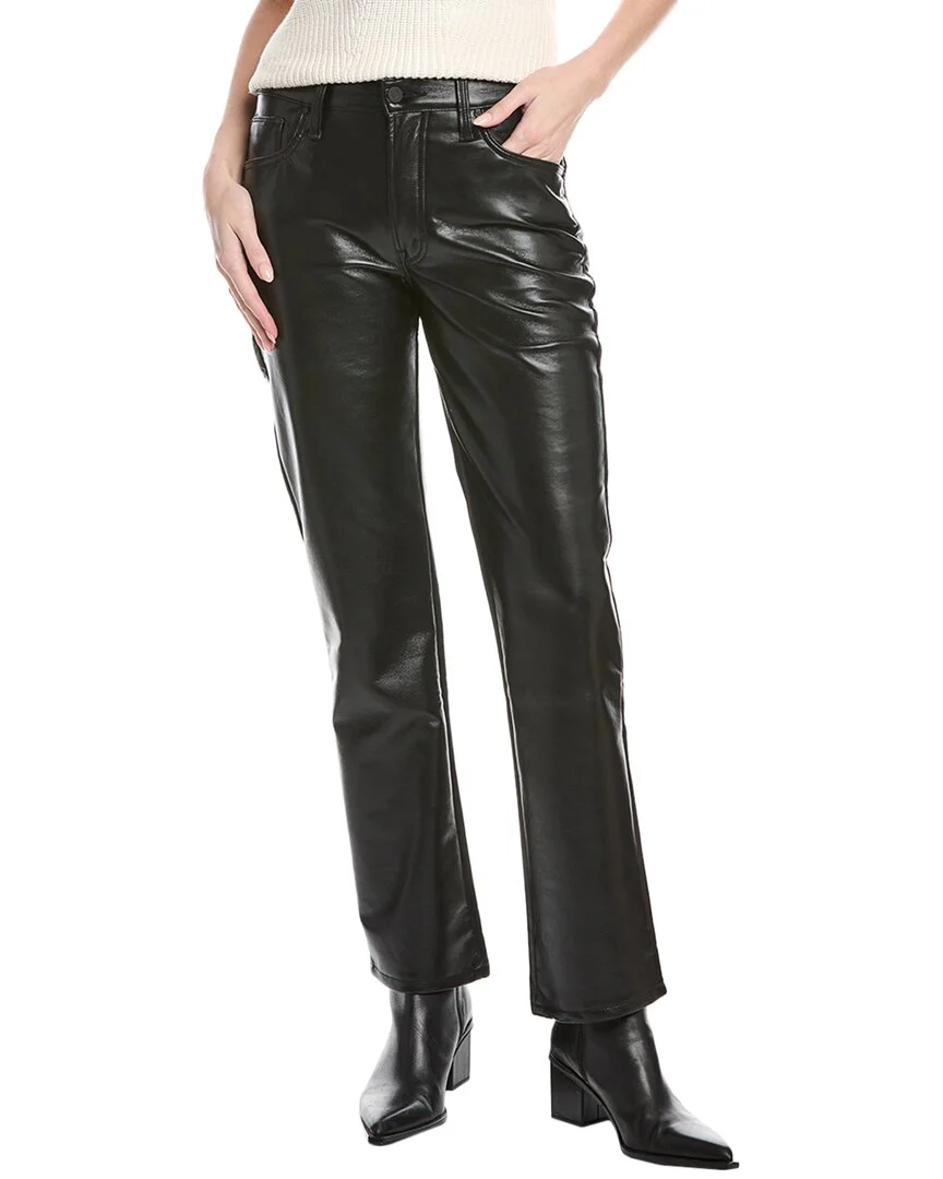 MOTHER The Smarty Pants Skimp Leather Black Straight Leg Jean