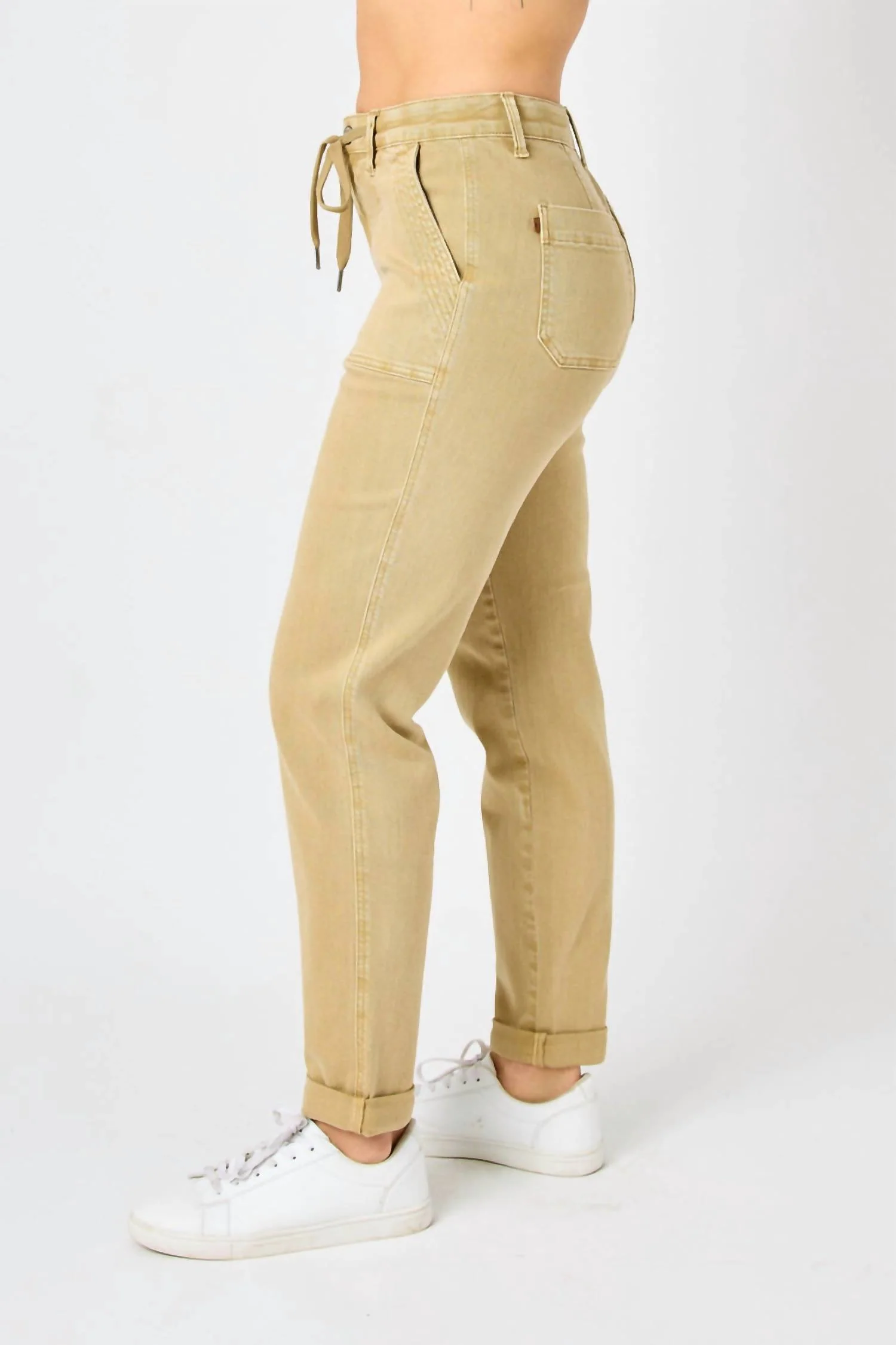 High Waist Garment Dyed Cuffed Joggers In Khaki