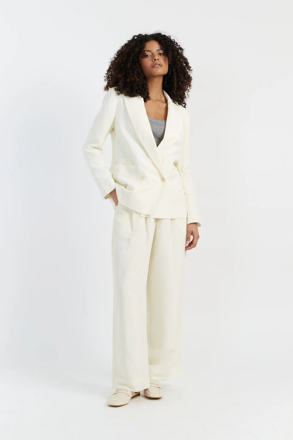 Cream Tencel-Linen Blazer