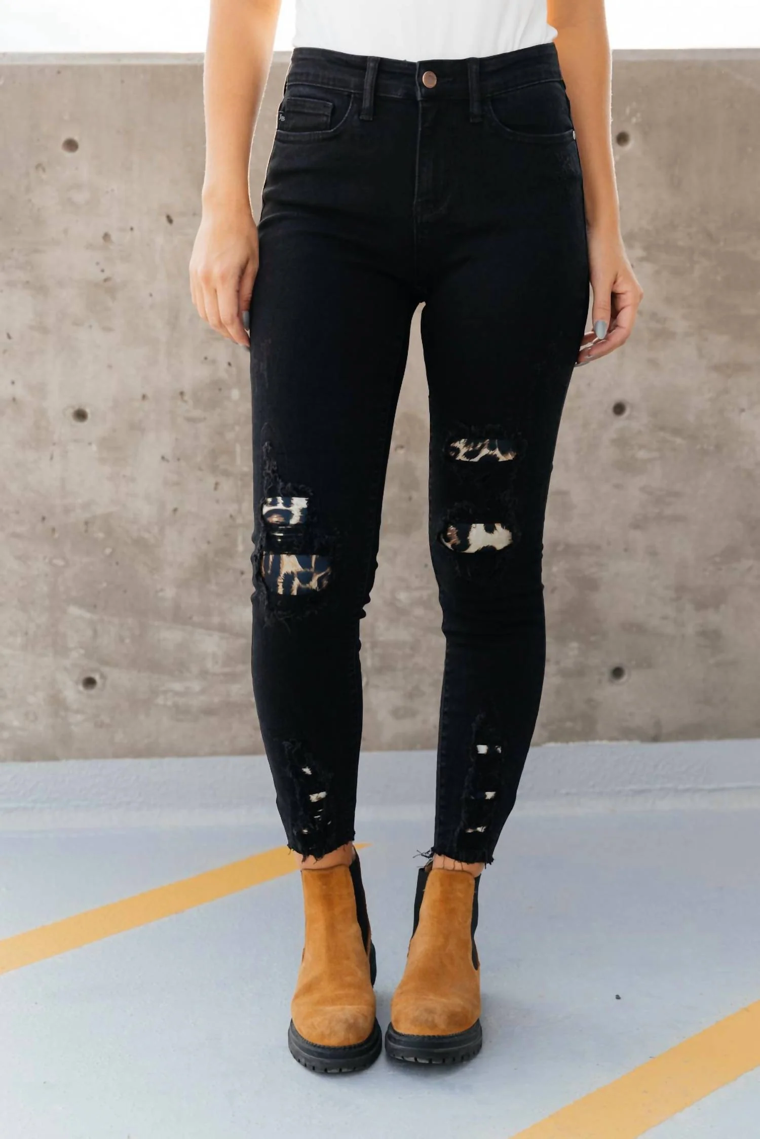 Into The Wild Distressed Skinny Jeans In Black Denim