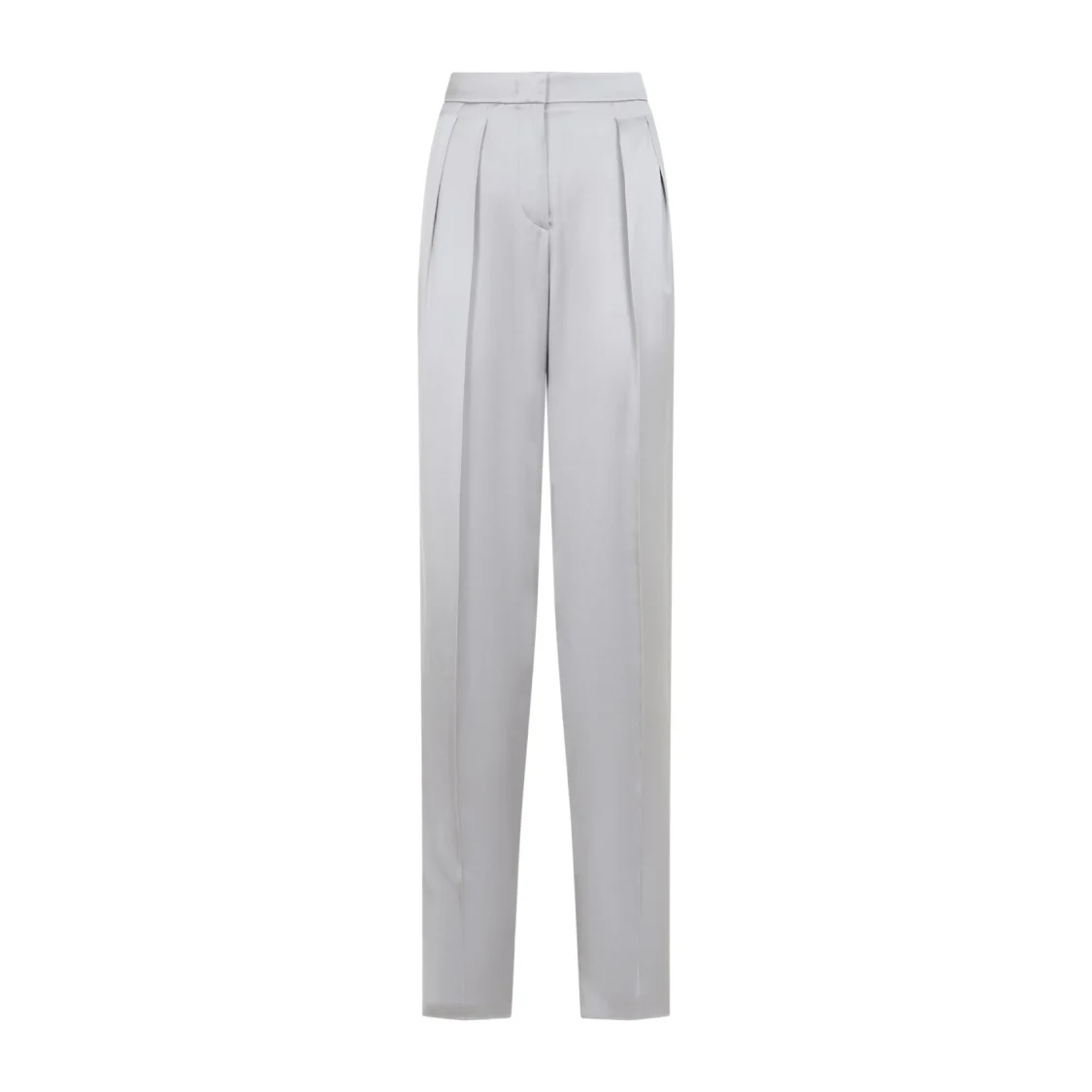Grey Silk Satin Trousers With Double Pleats
