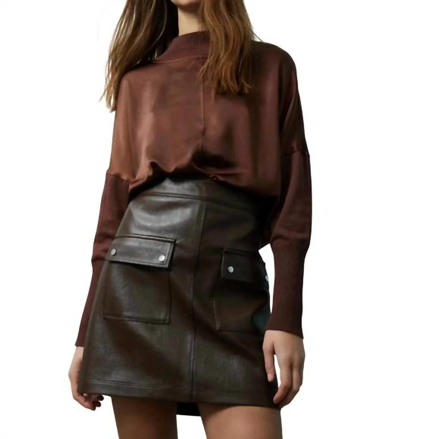 Damia Faux Leather Skirt In Dark Brown