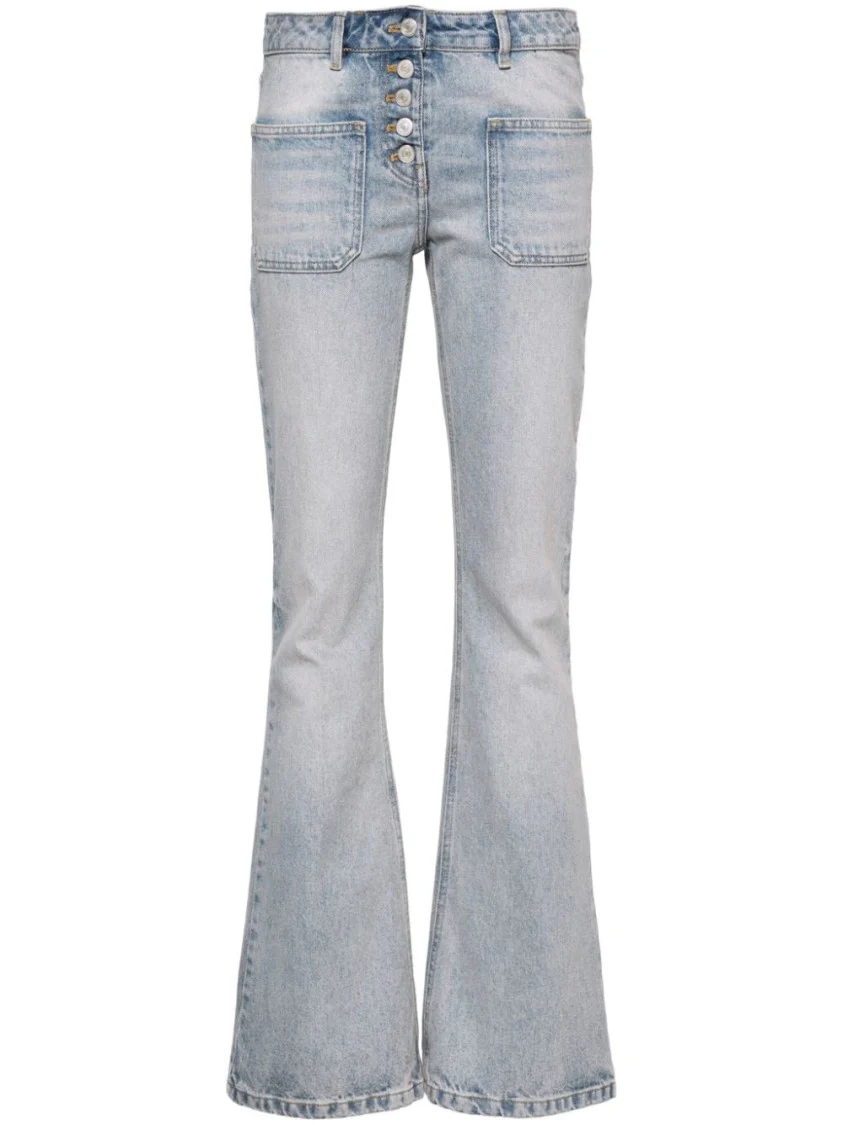 Flared Denim Jeans With Button Closure
